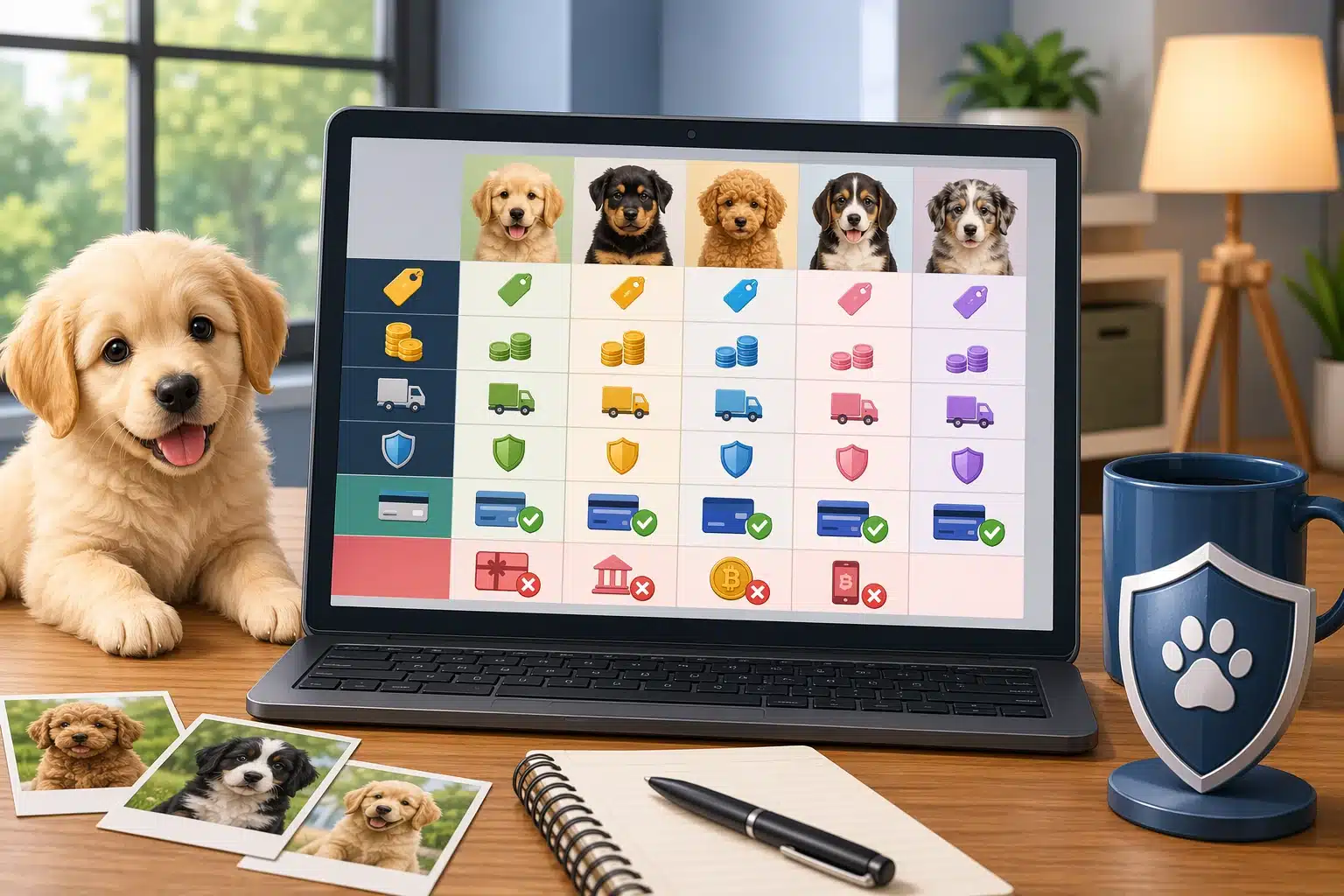 Cartoon puppy breeder with transparent payment process