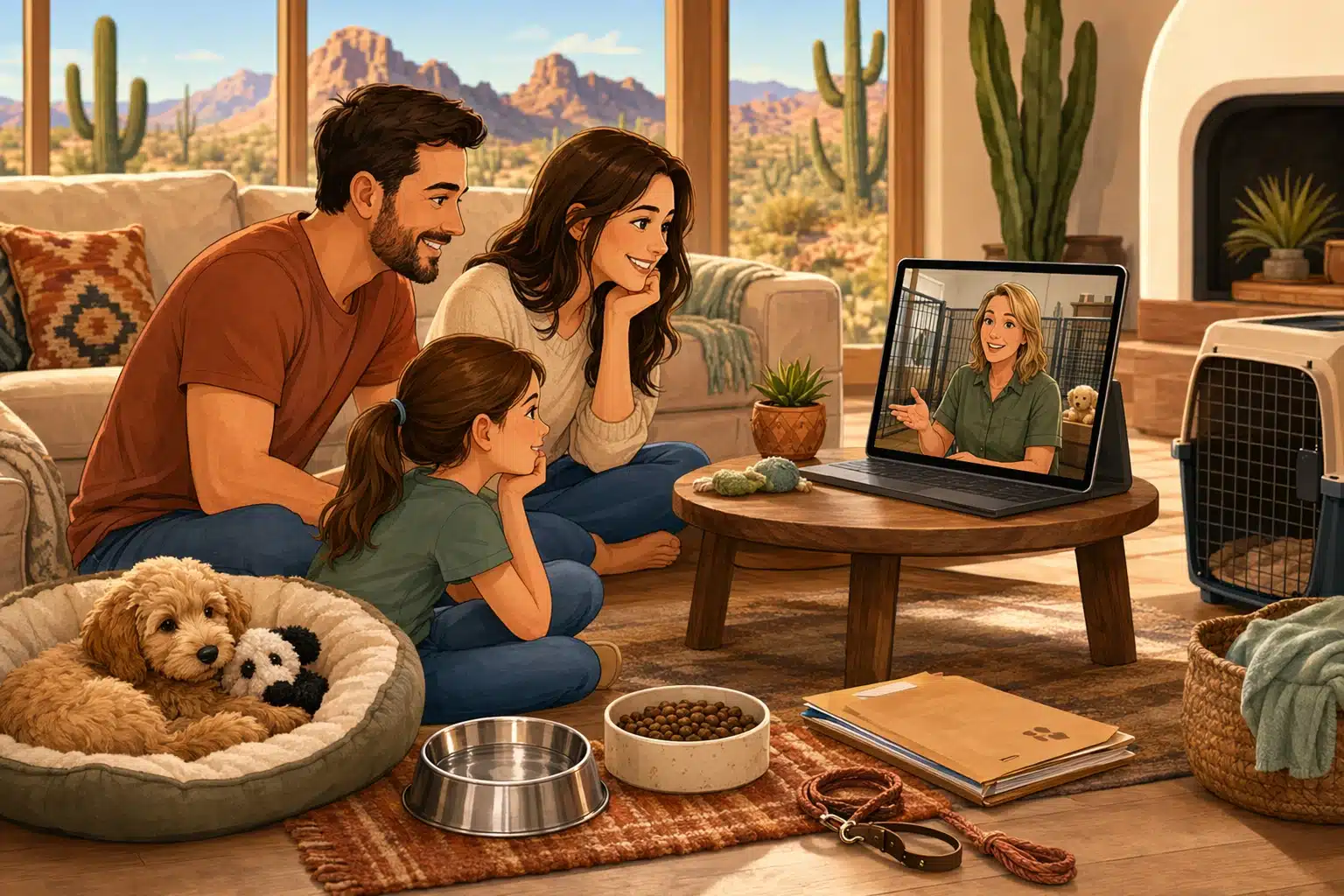 Breeder on video call with family and puppy