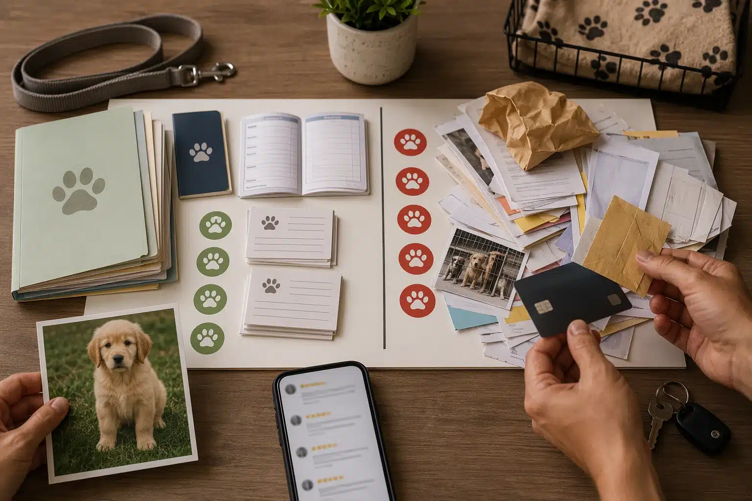 Comparison chart of breeder review patterns on a desk