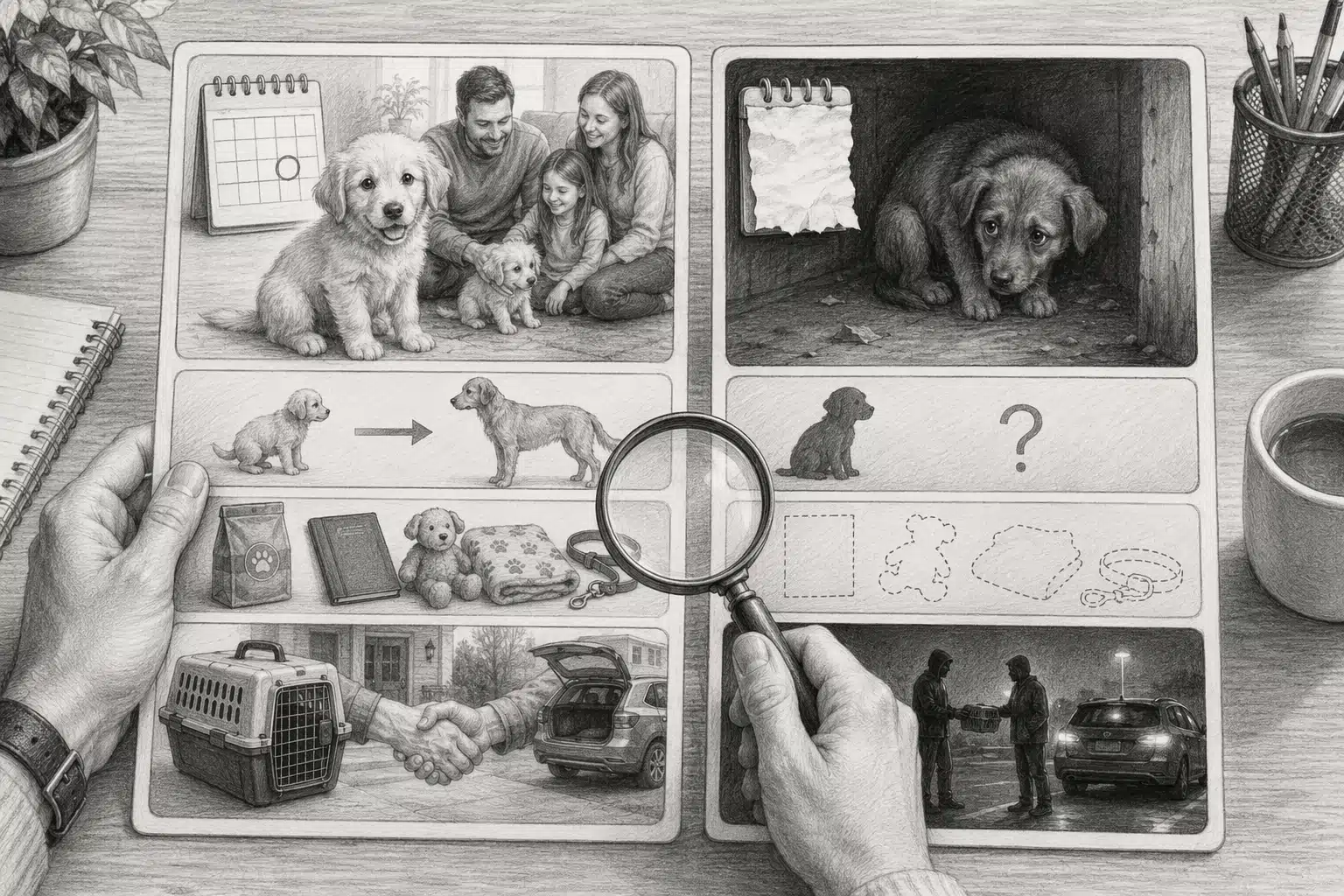 Infographic comparing puppy listing proof points and red flags