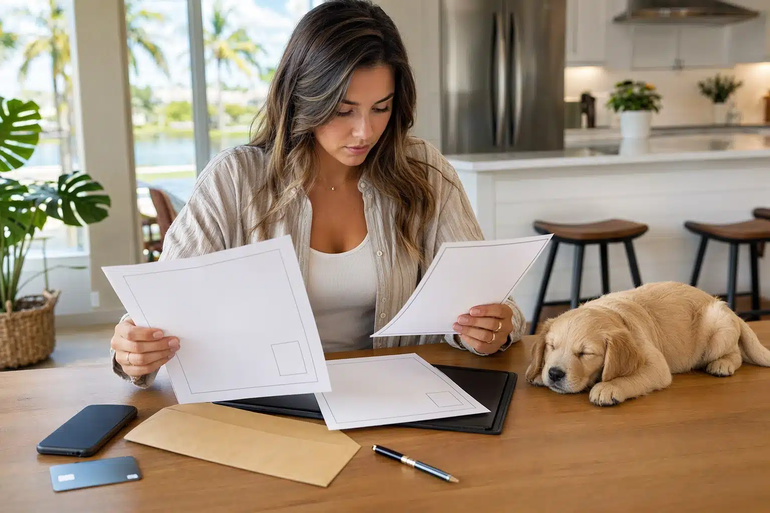 Buyer reviewing puppy contract and deposit receipt