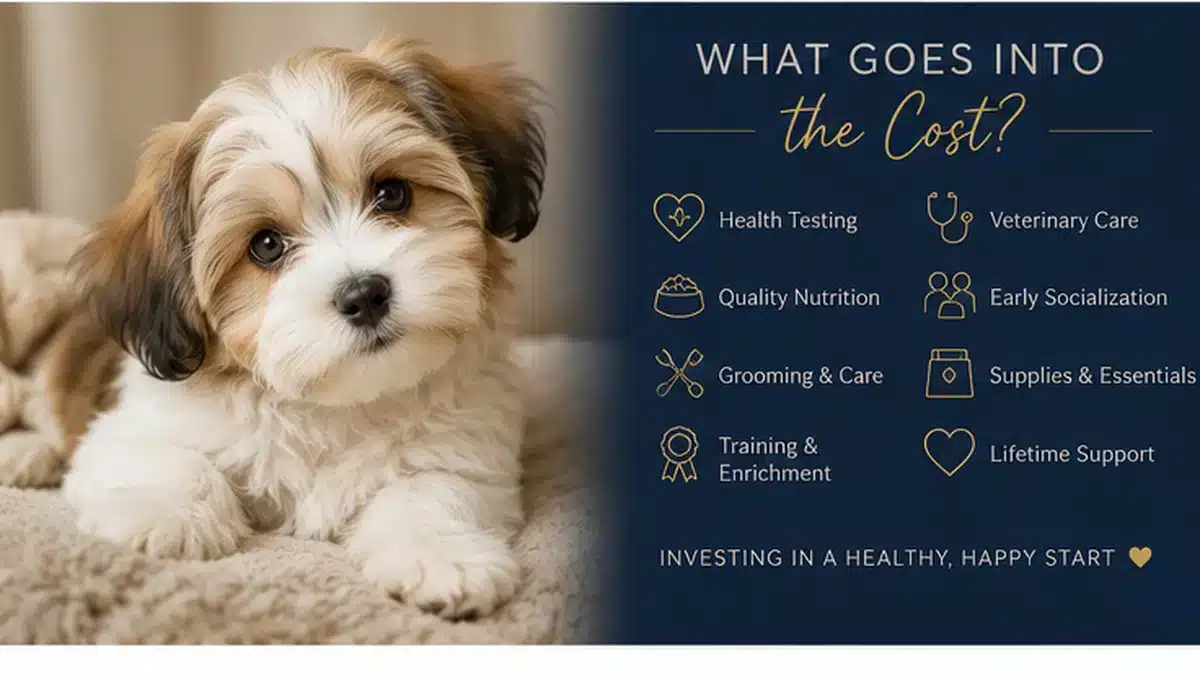 Havanese puppy with information about health testing, veterinary care, socialization, grooming, supplies, and training