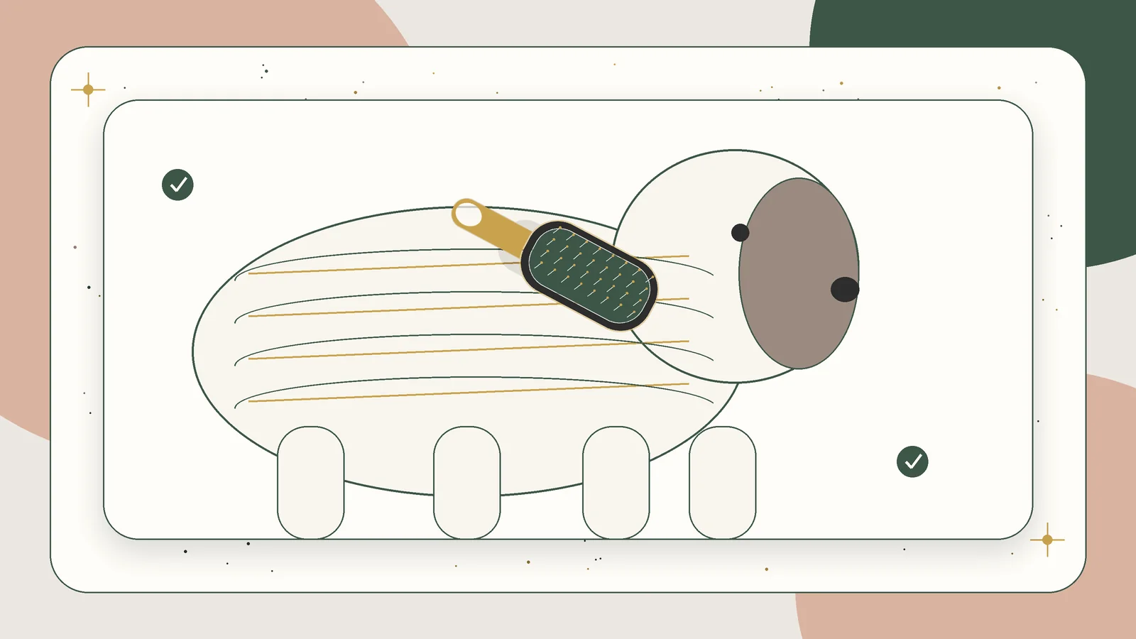 Illustration showing a long-coated puppy being brushed in small coat sections