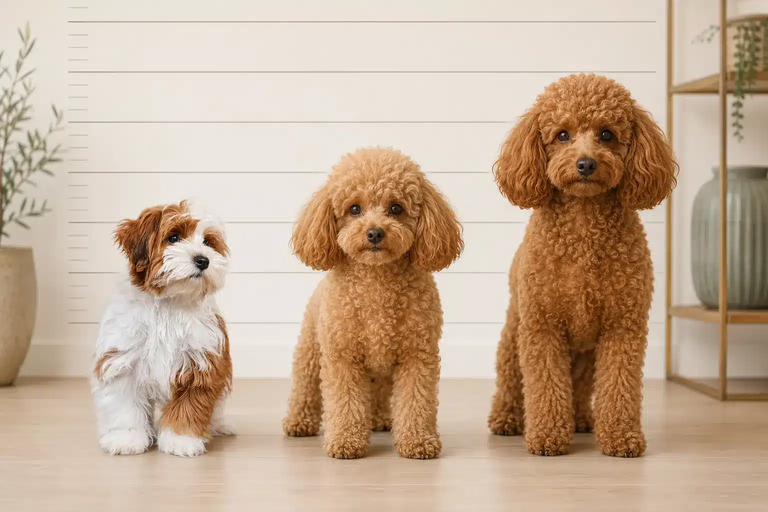Havapoo Parent Size Comparison Havapoo puppy shown with Havanese and Poodle parent size comparison