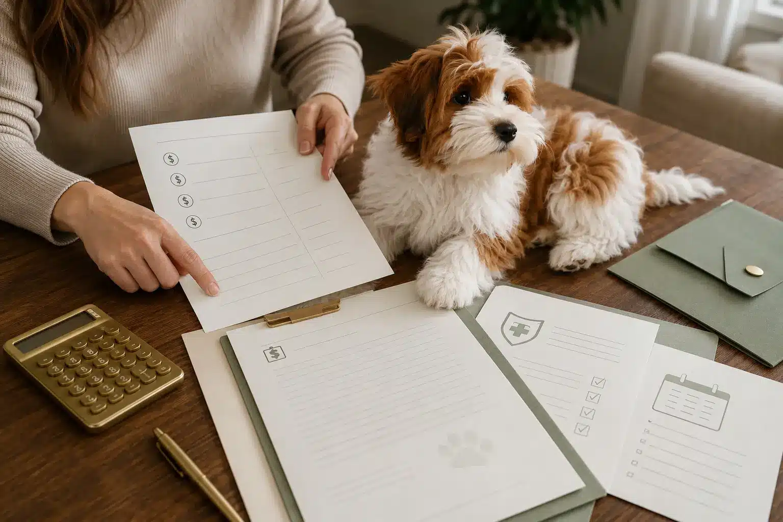 Havapoo Puppy Pricing and Contract Checklist Havapoo puppy beside pricing details and a breeder contract checklist