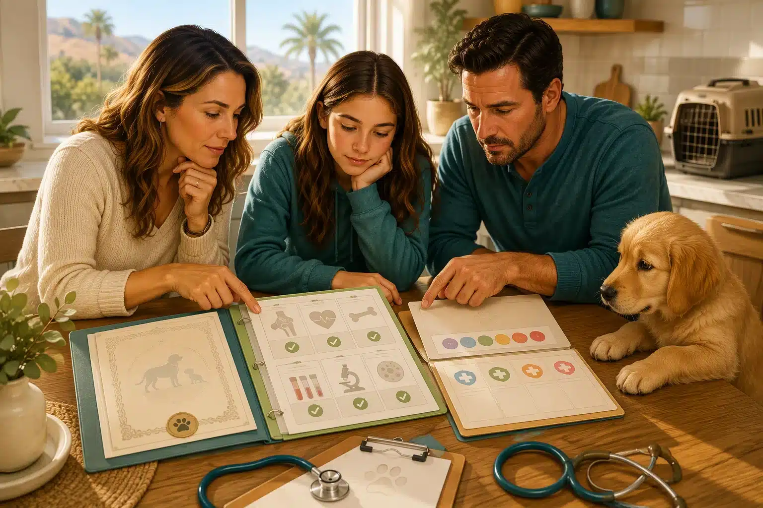 Family reviews puppy records and health reports