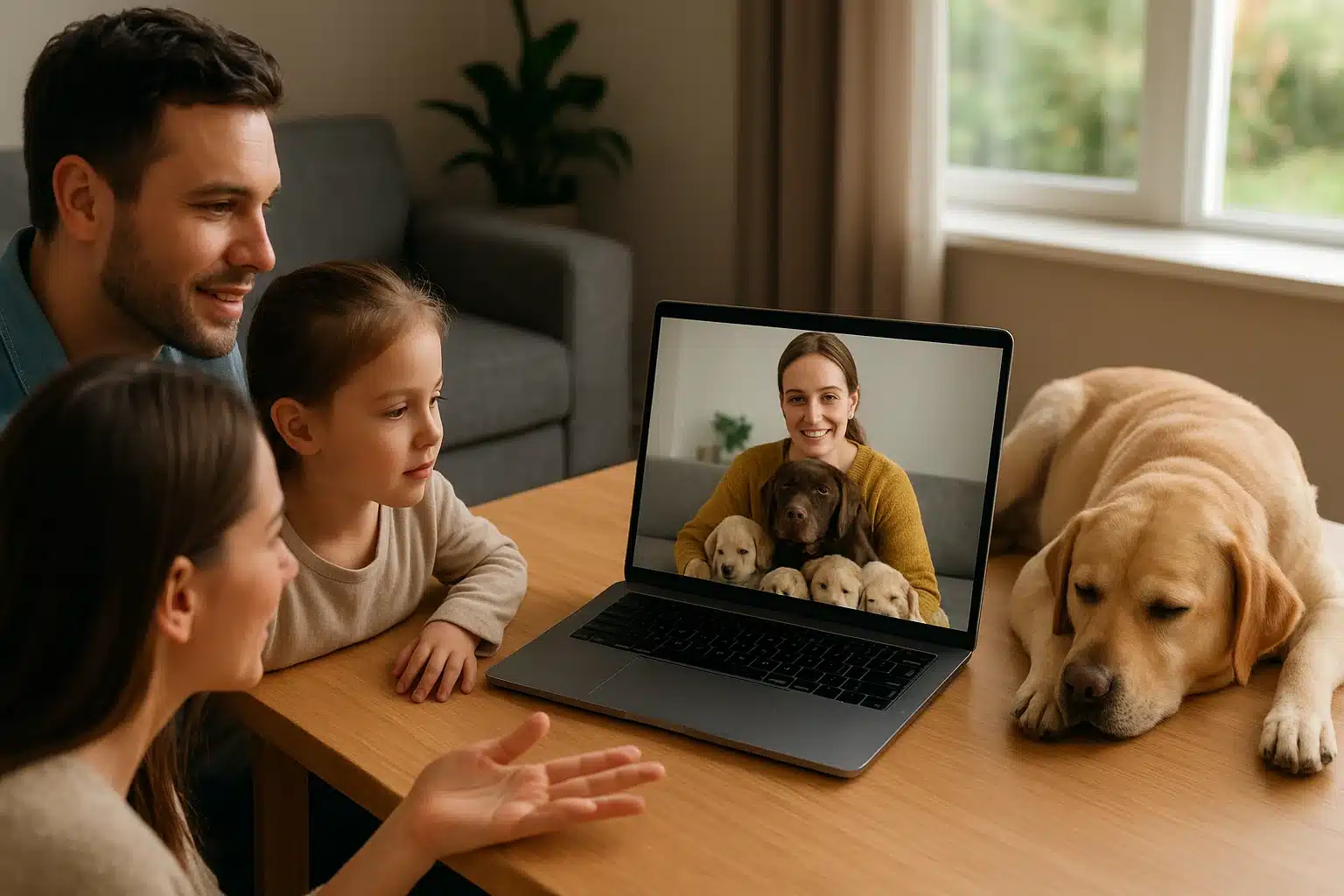 Video call connects Tennessee family with breeder and resting mother dog