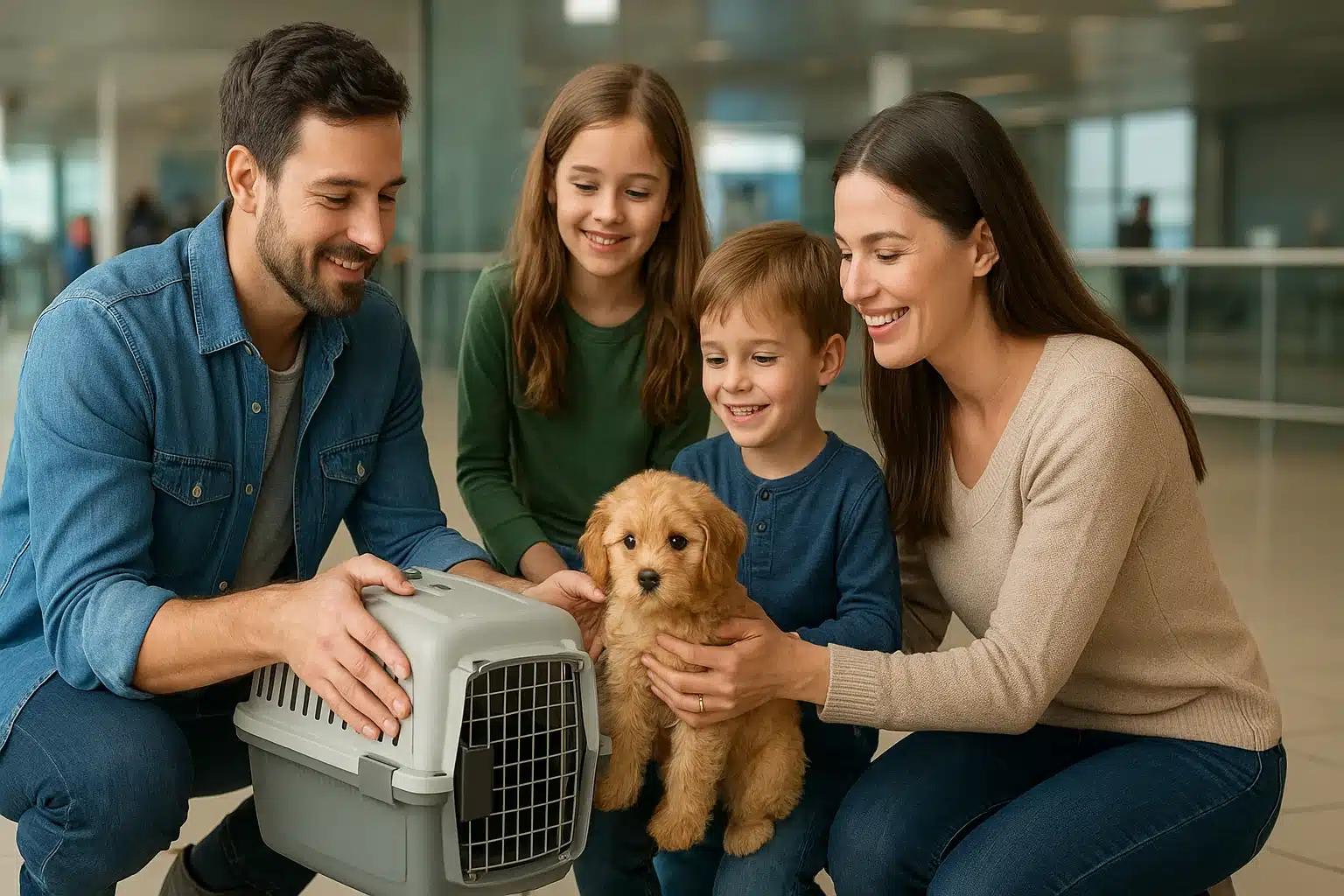 Family welcomes Cavapoo at Tennessee airport pickup