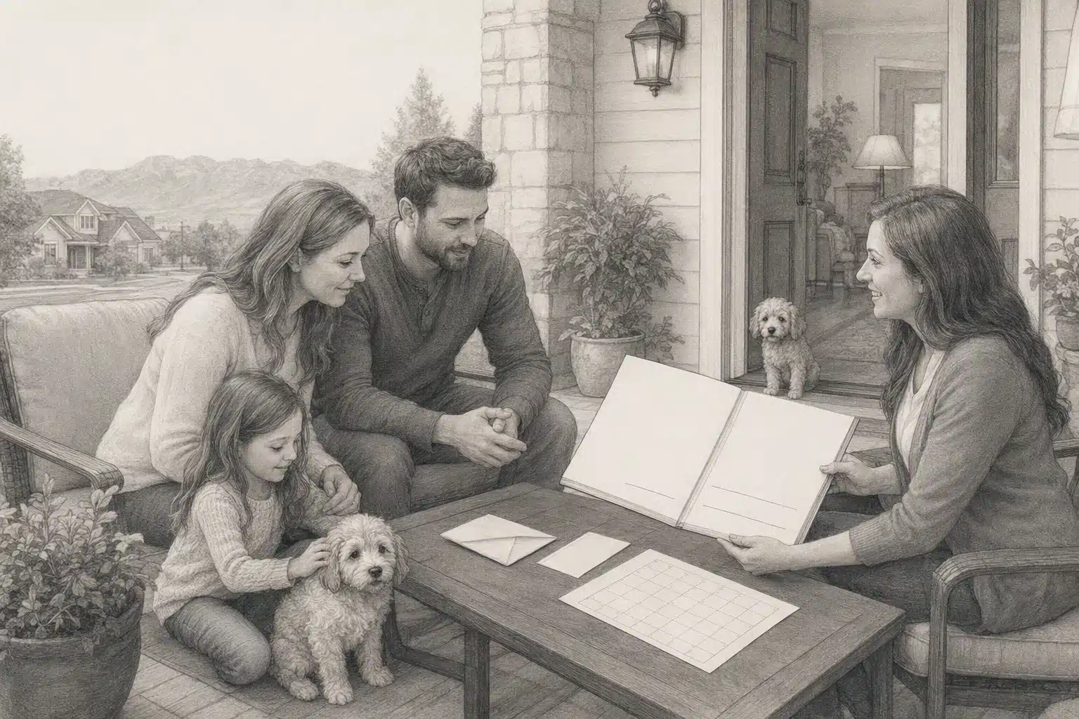 Family reviewing Cavapoo reservation details at home