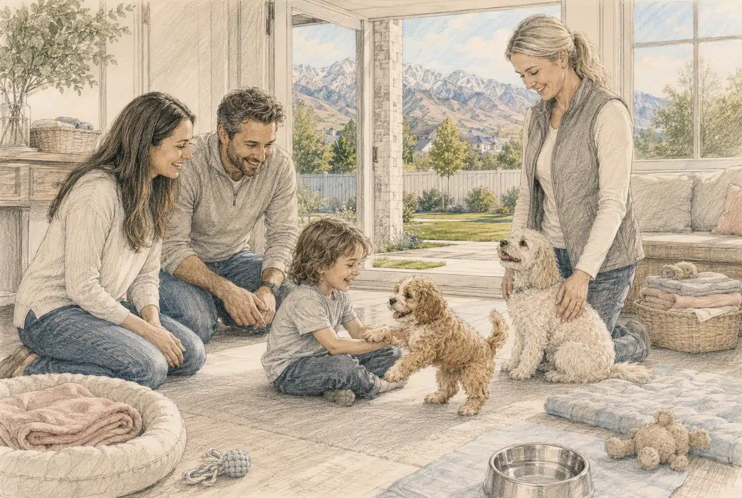 Family meets Cavapoo at breeder pickup