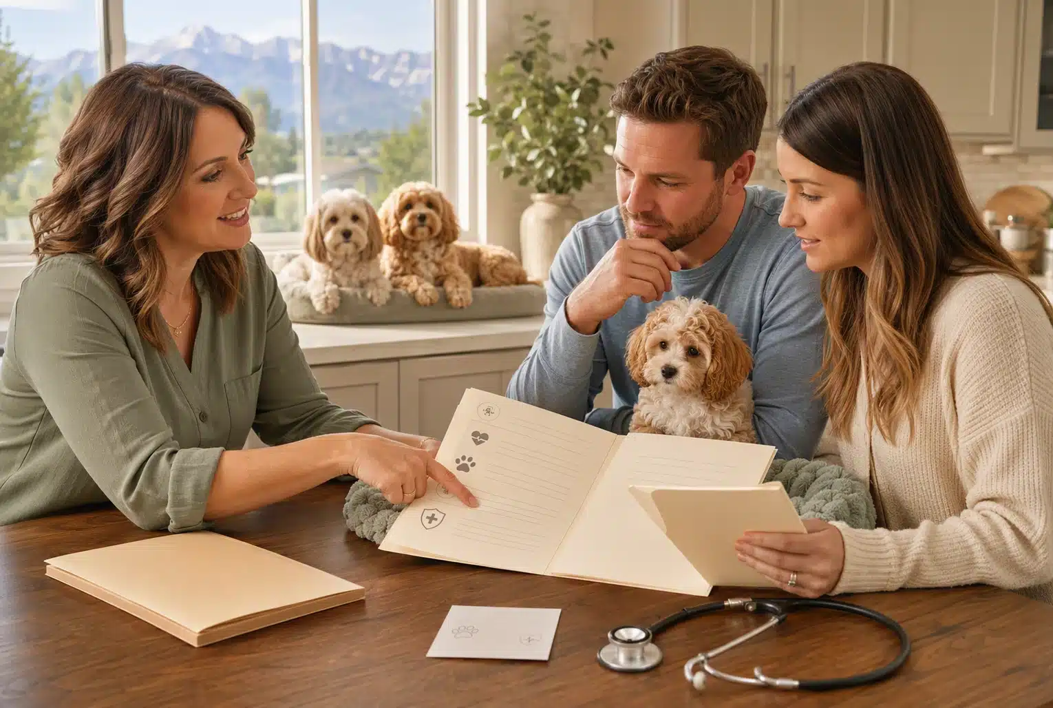 Reviewing Havapoo parent health records with breeder