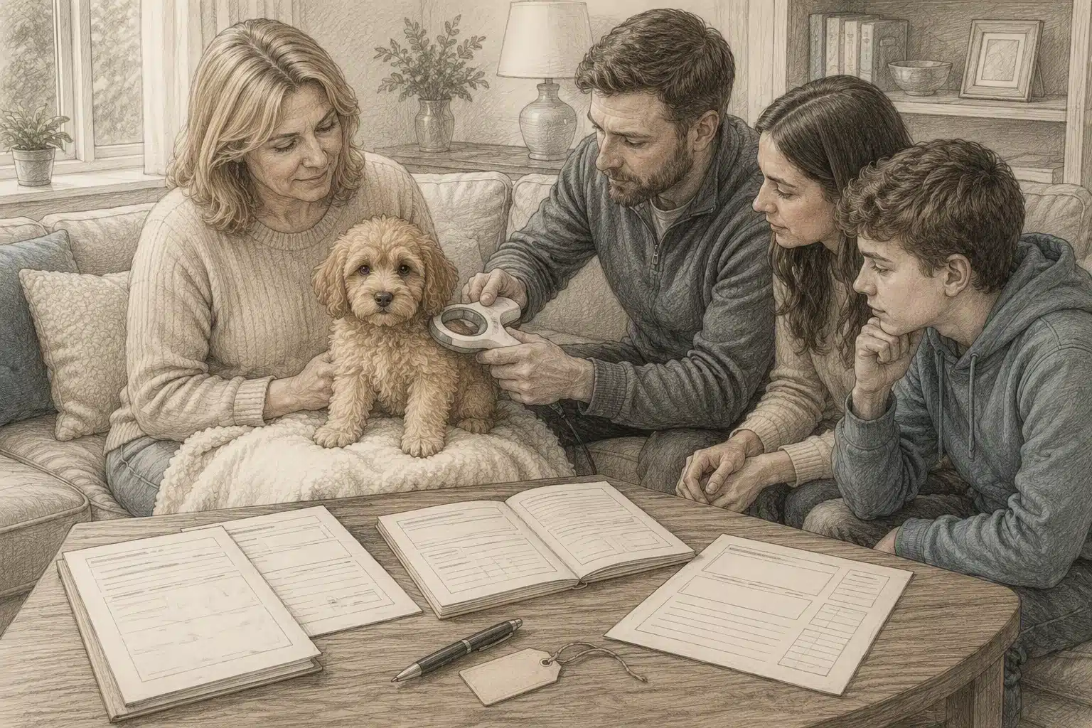 Scanning puppy microchip with health documents at home
