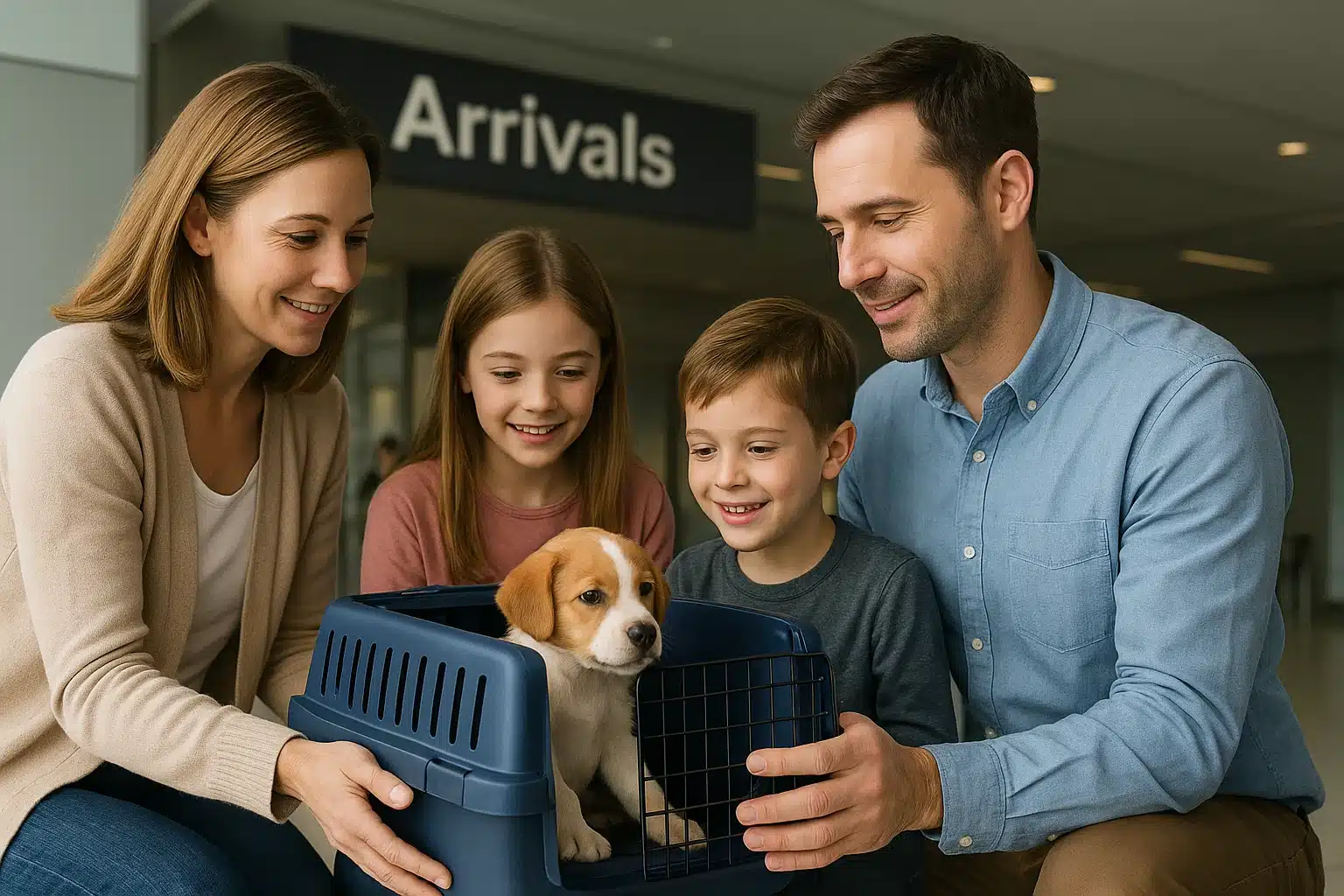 Family welcomes puppy via secure airport delivery