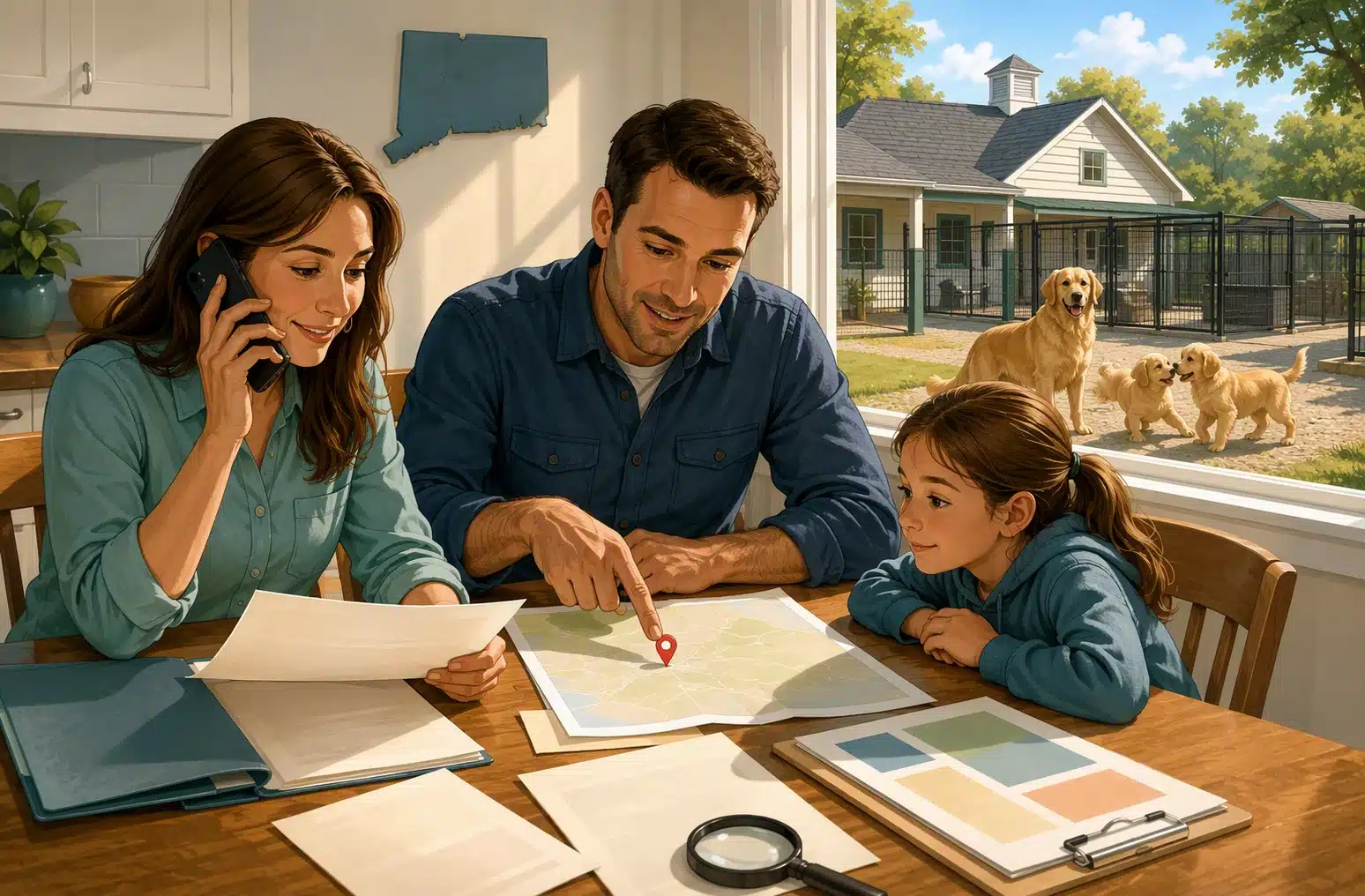 Family verifies breeder license details at home
