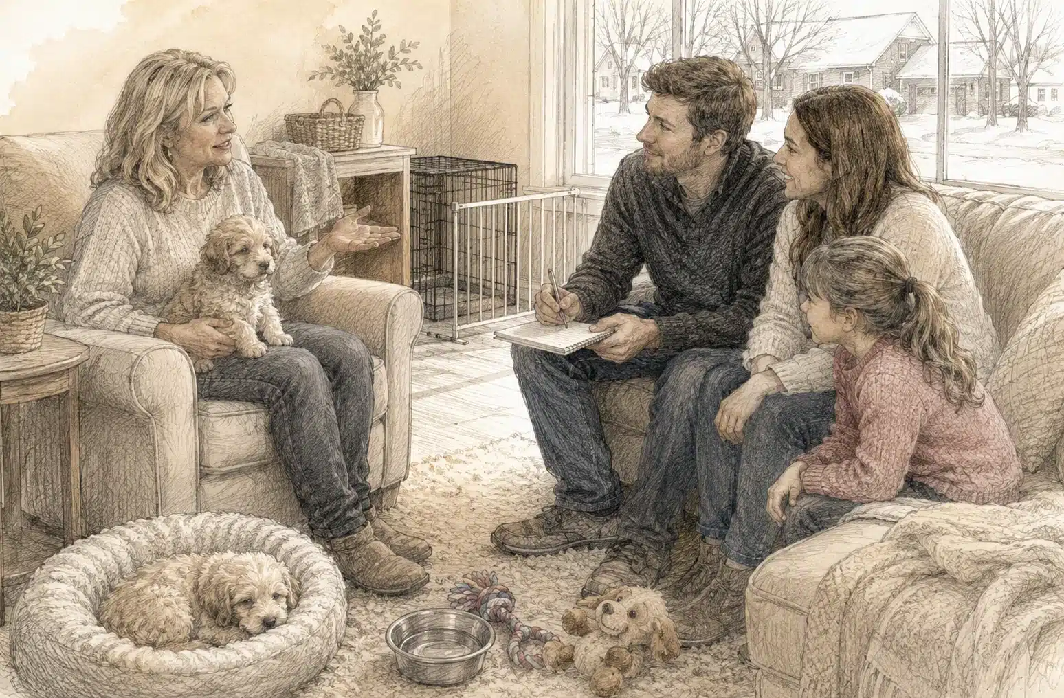 Family meets Michigan breeder with puppy