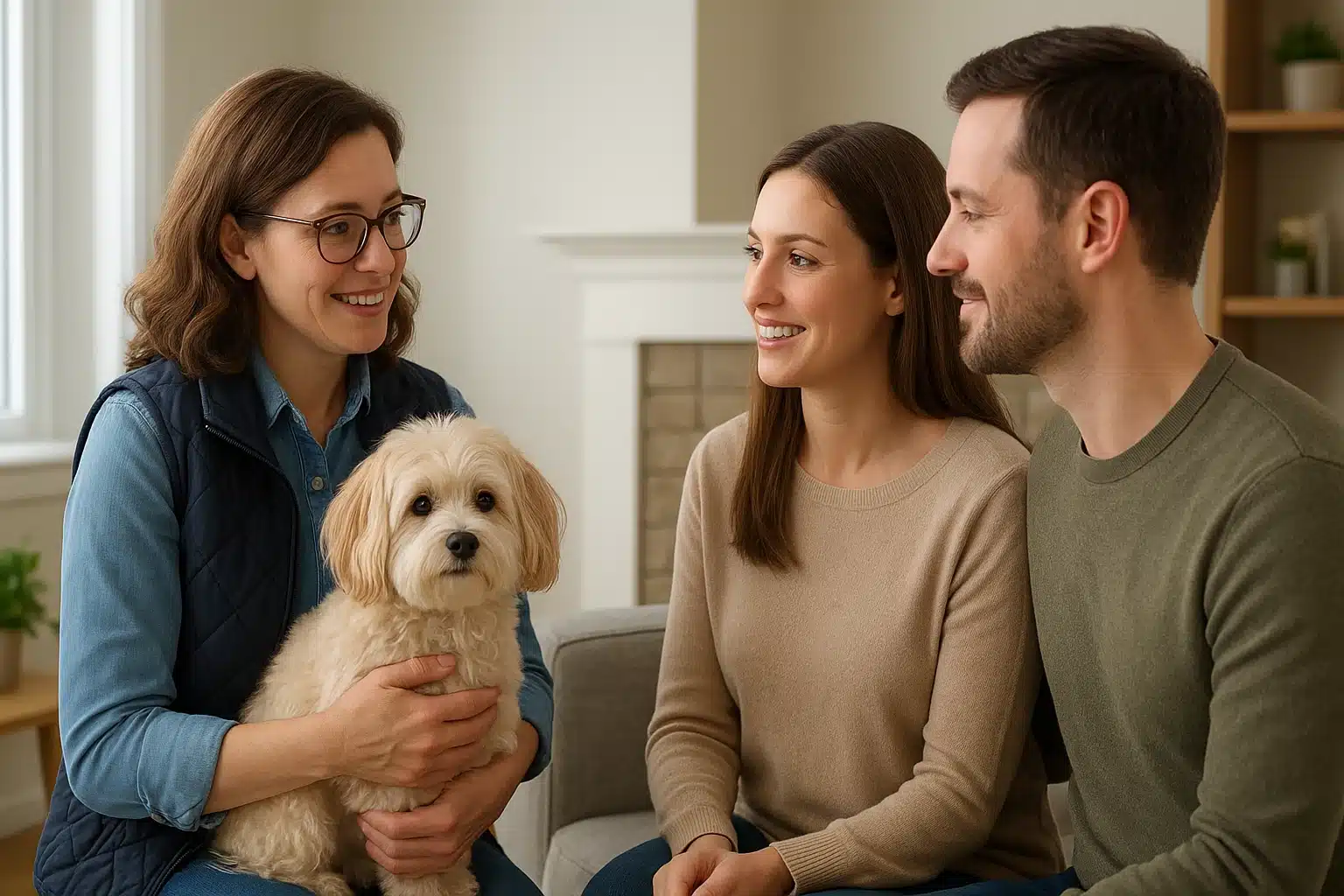 Breeder assesses Havanese mother dog temperament with prospective owners