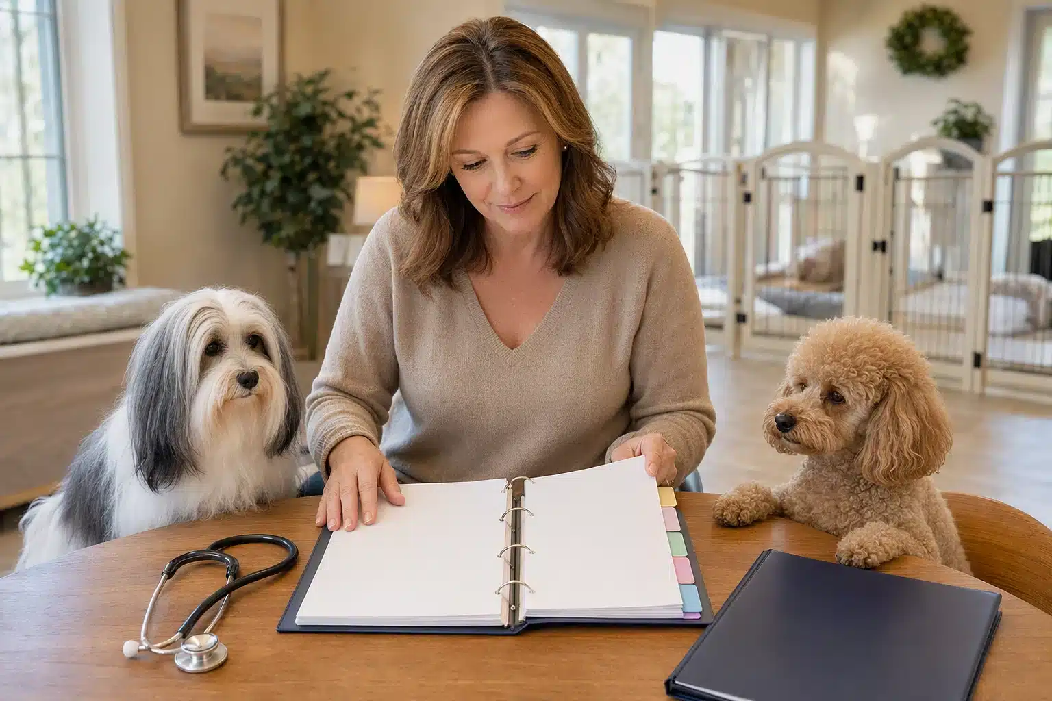 Licensed breeder reviews Havapoo health records with parent dogs