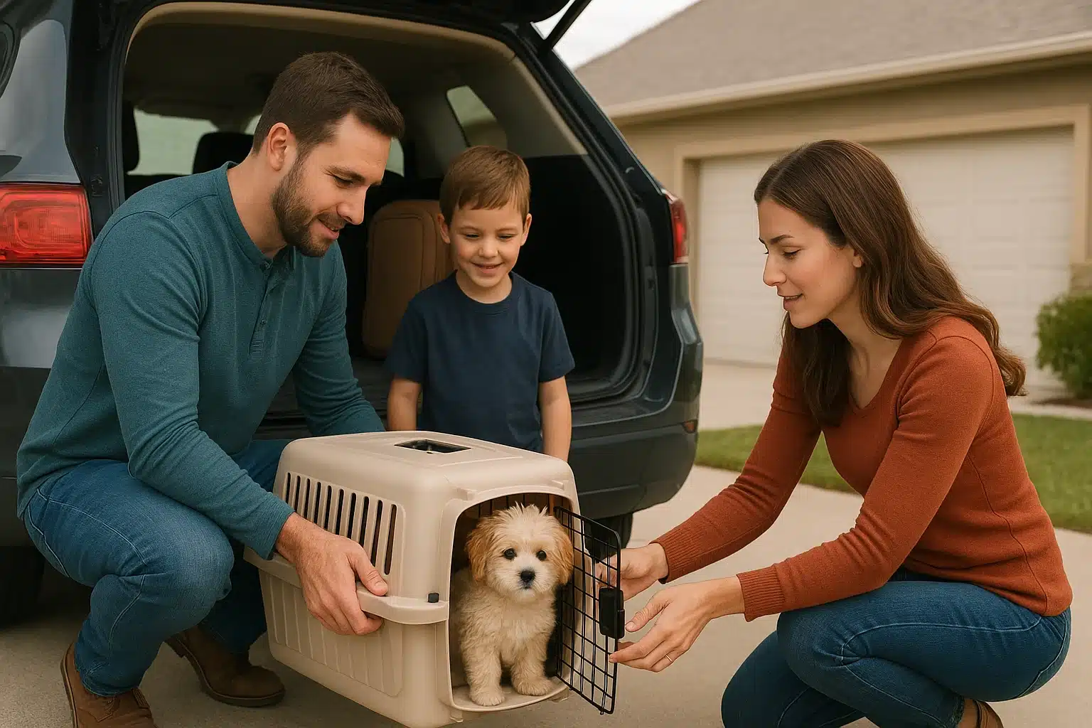 Family prepares Havapoo travel carrier for nationwide delivery