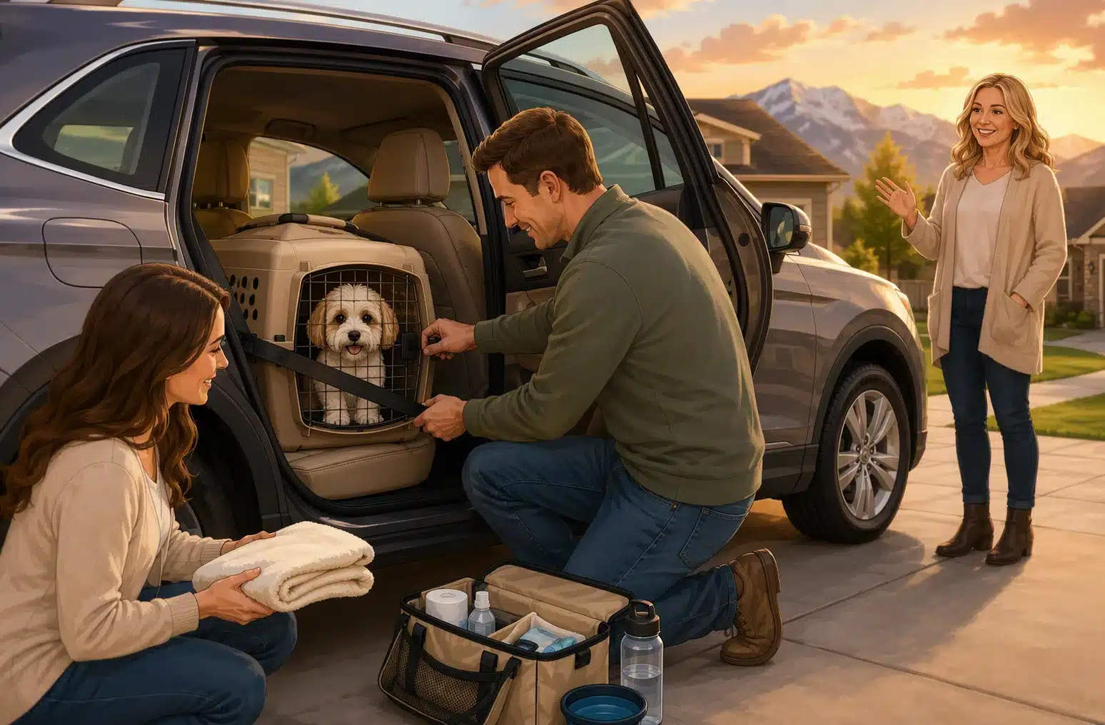 Secure Havanese pickup in a family car
