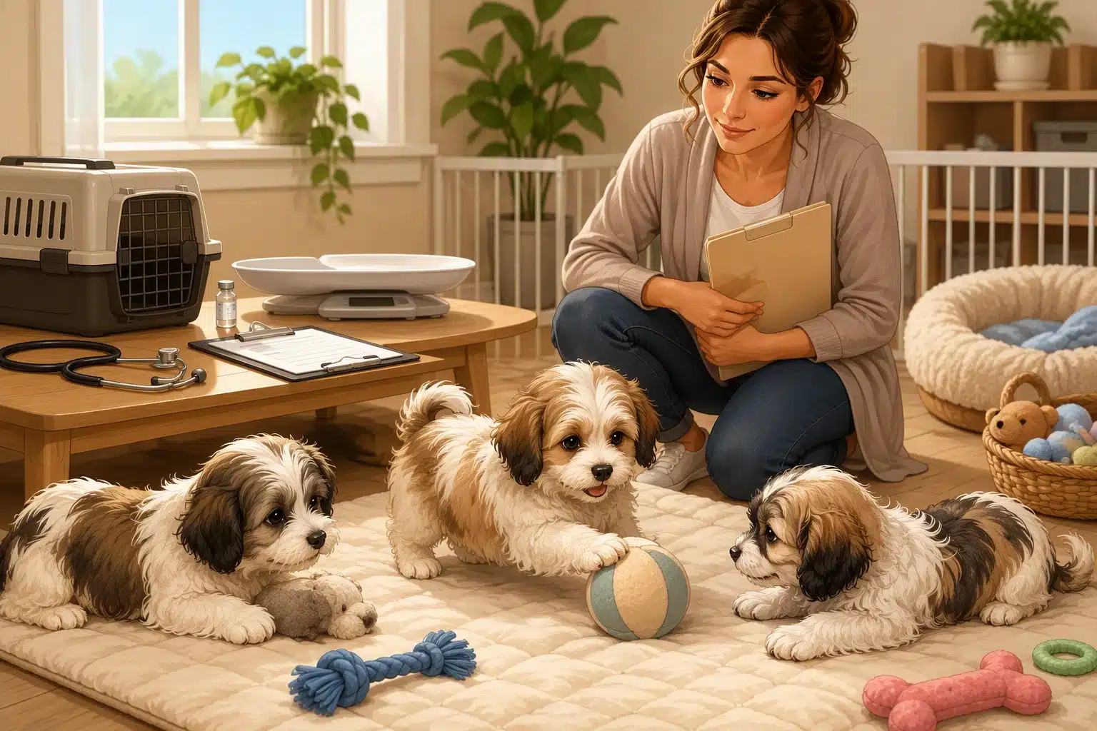 Breeder checks Havanese puppy health and temperament records