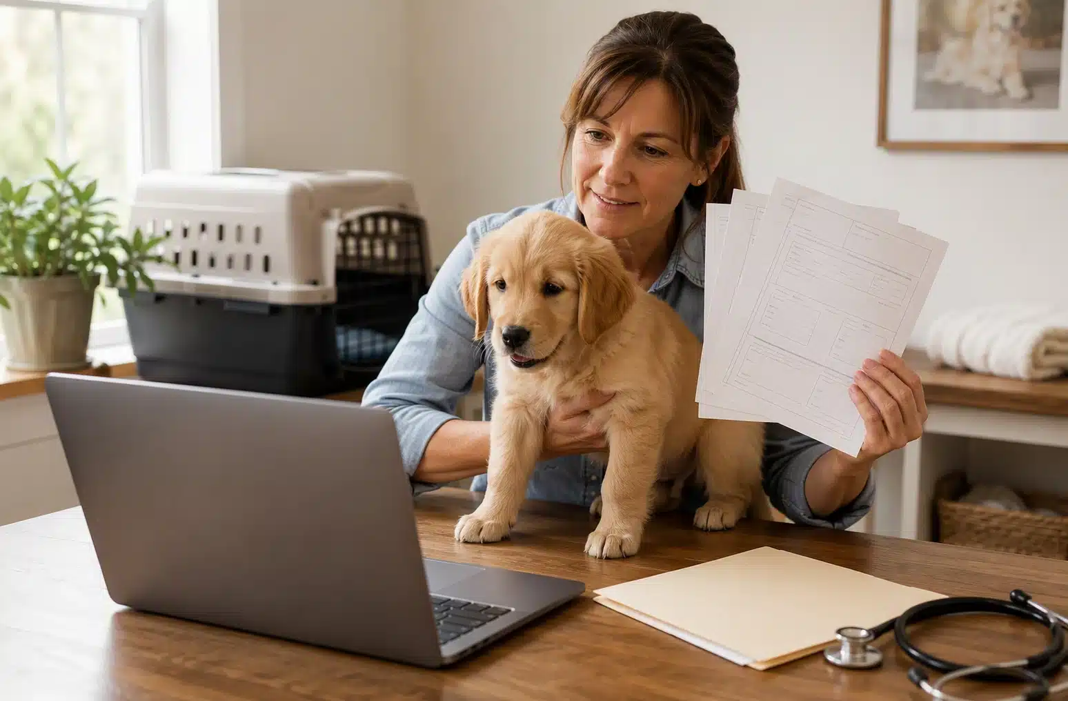 Breeder shares puppy vaccination records via video call
