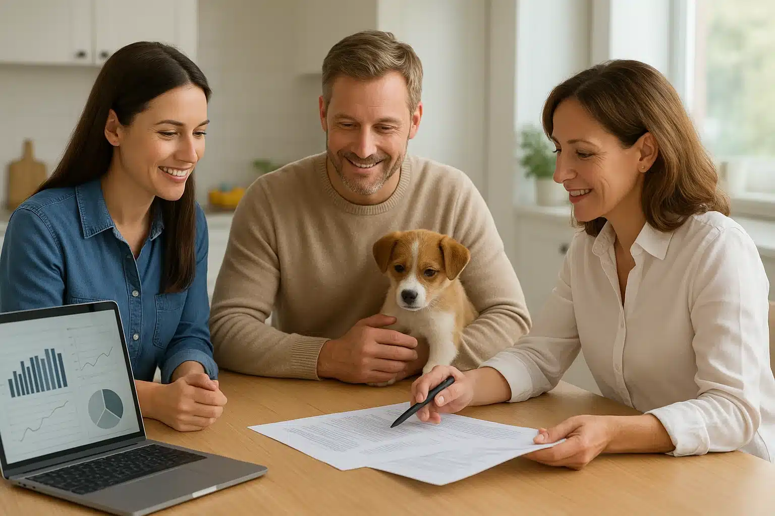 Breeder and family reviewing parent health records together