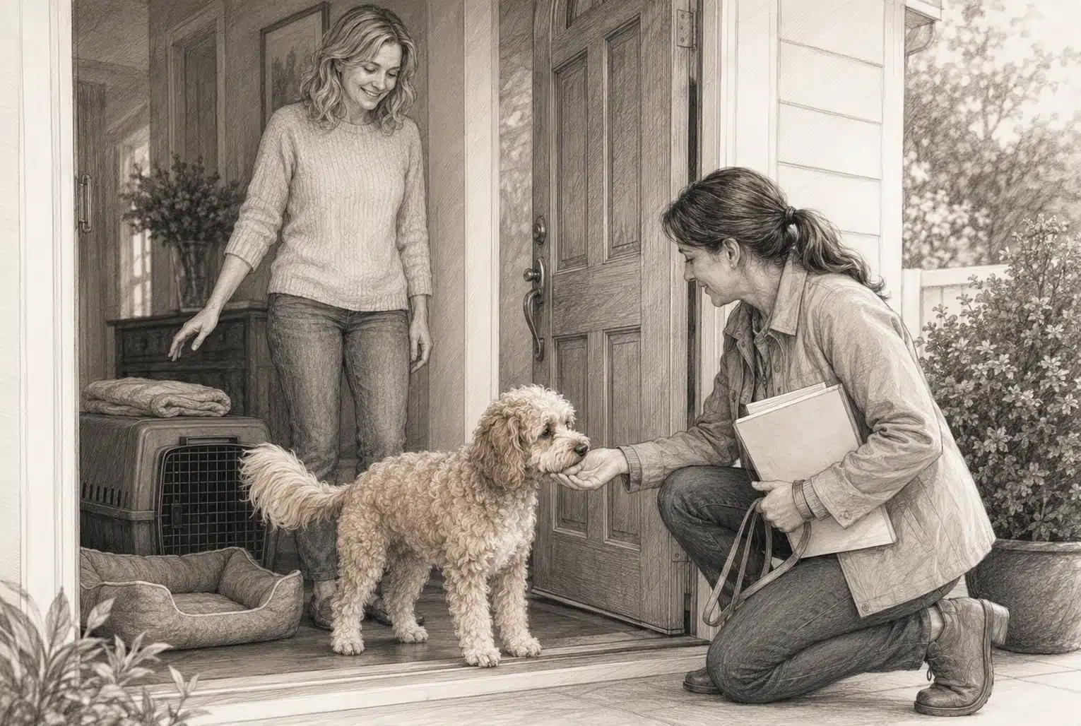 Cavapoo handoff with breeder in quiet home