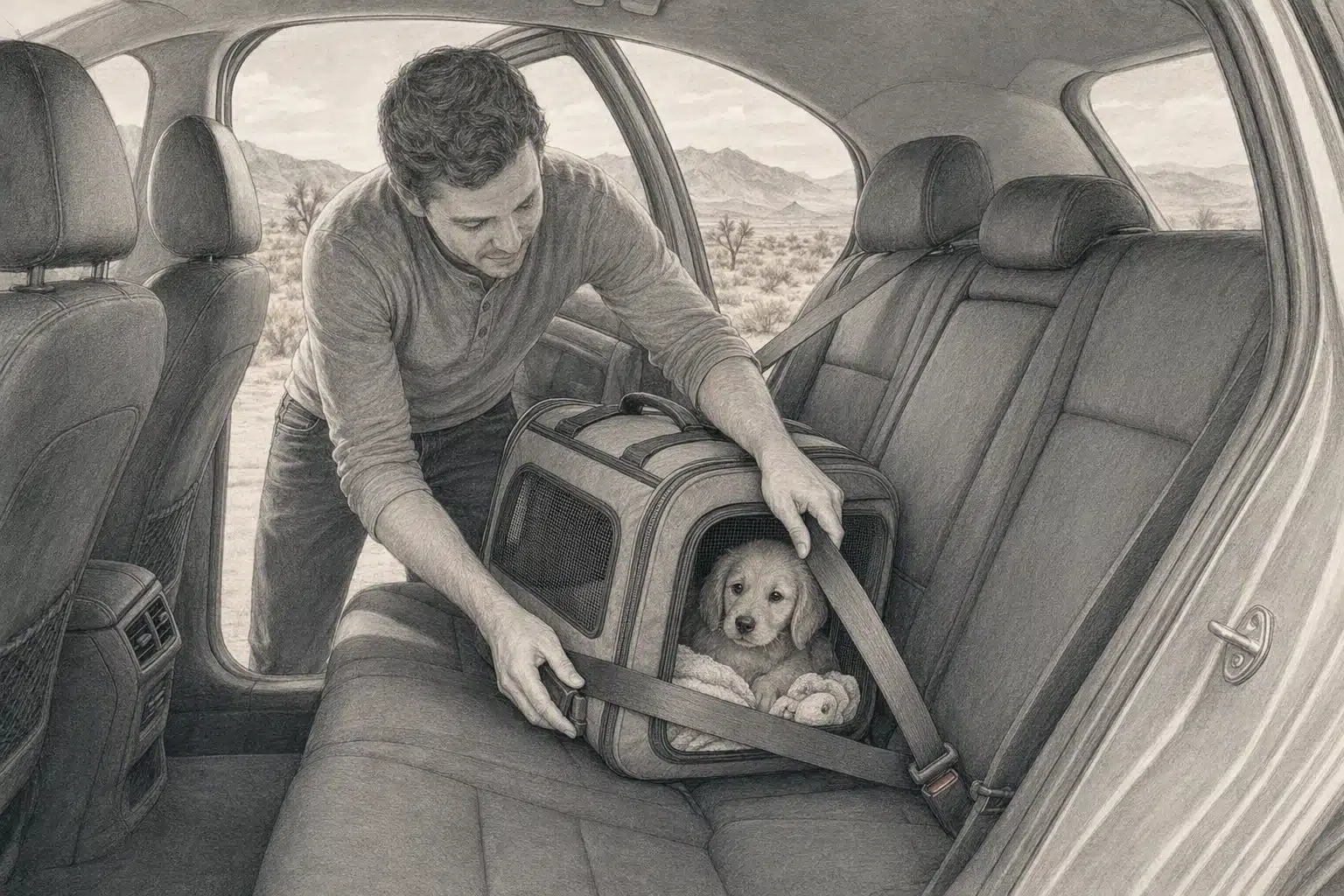 Securing puppy carrier in Nevada car rear seat