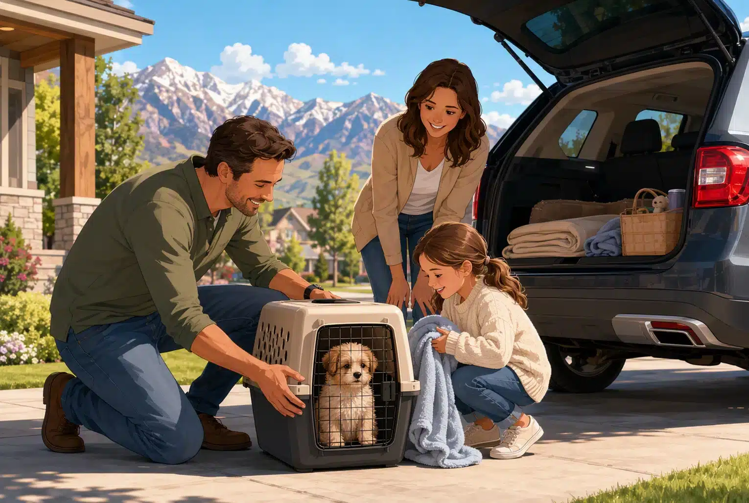 Utah family prepares local puppy pickup
