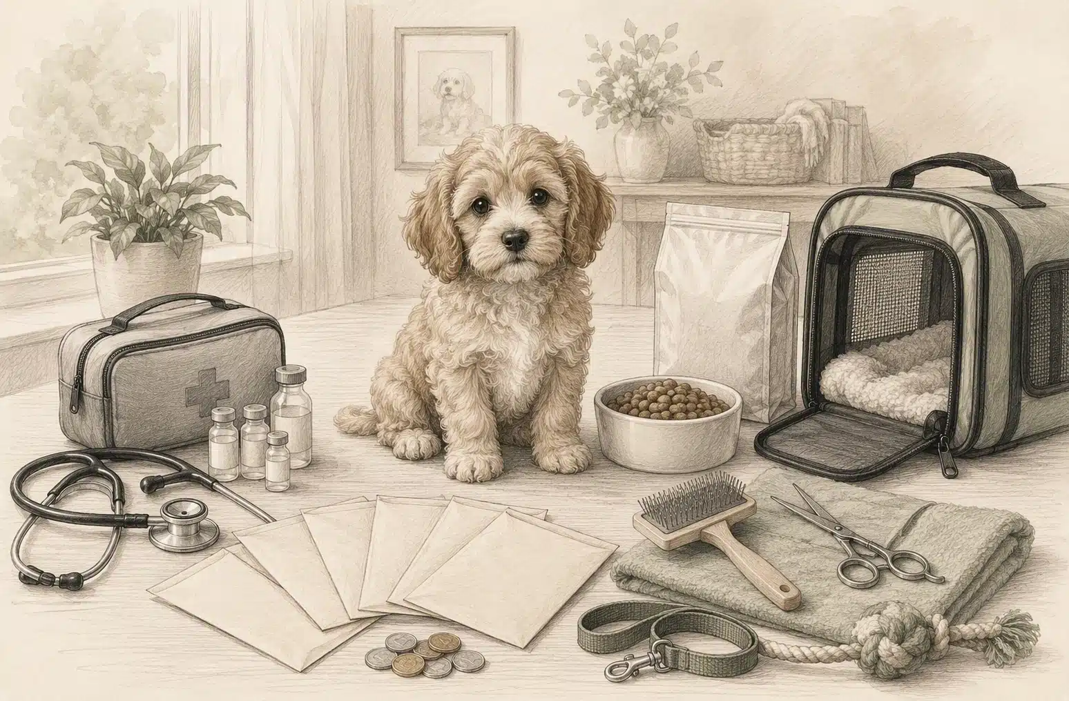 Cavapoo first-year cost breakdown infographic sketch