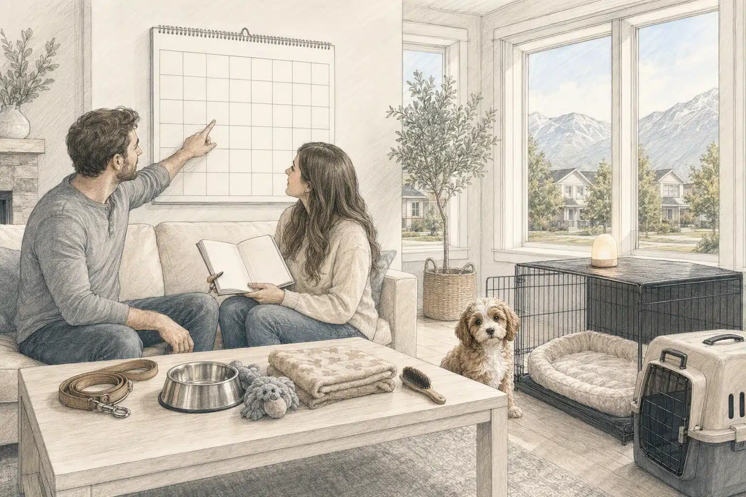 Family planning puppy routine with supplies