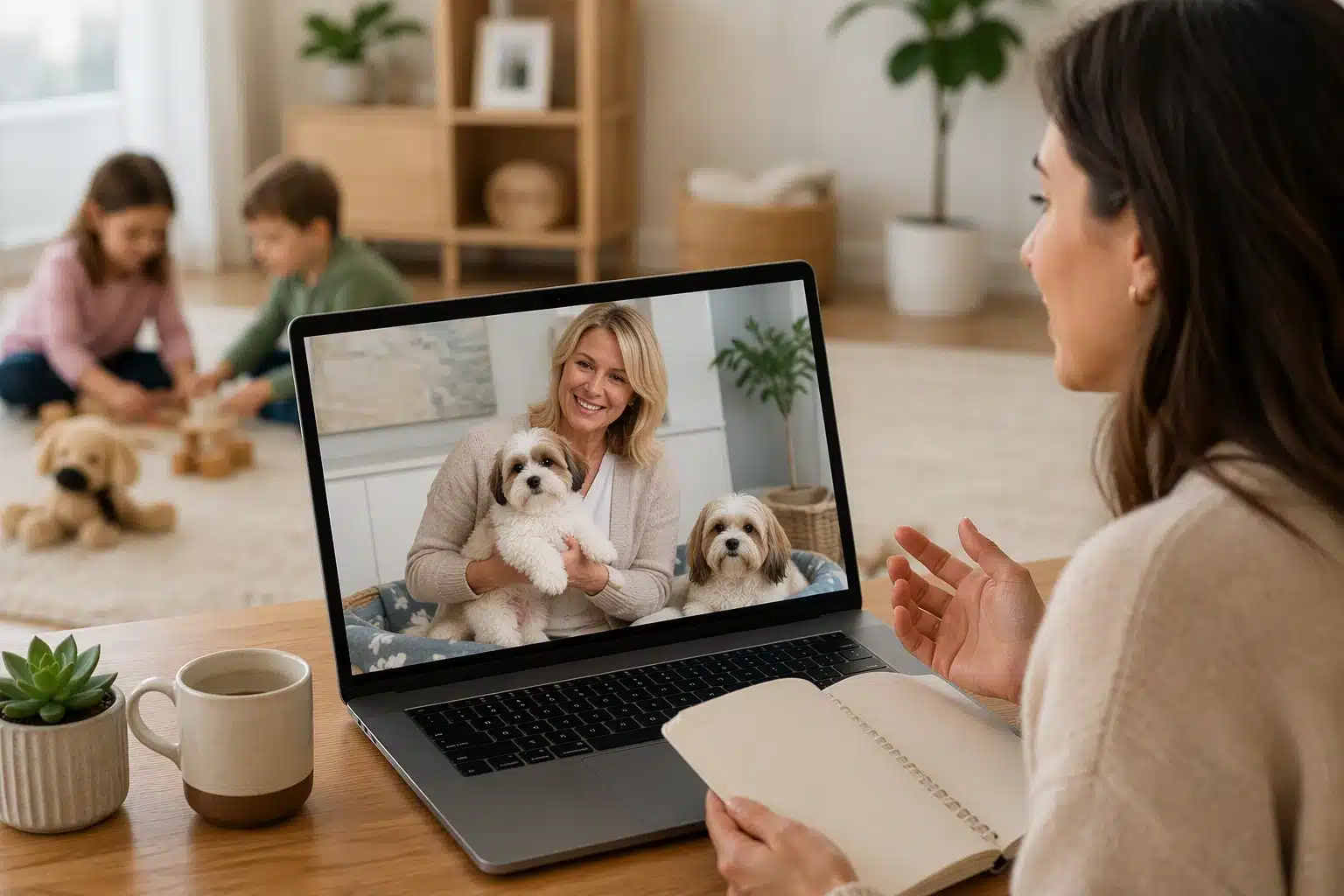 Video call with a breeder discussing puppy details