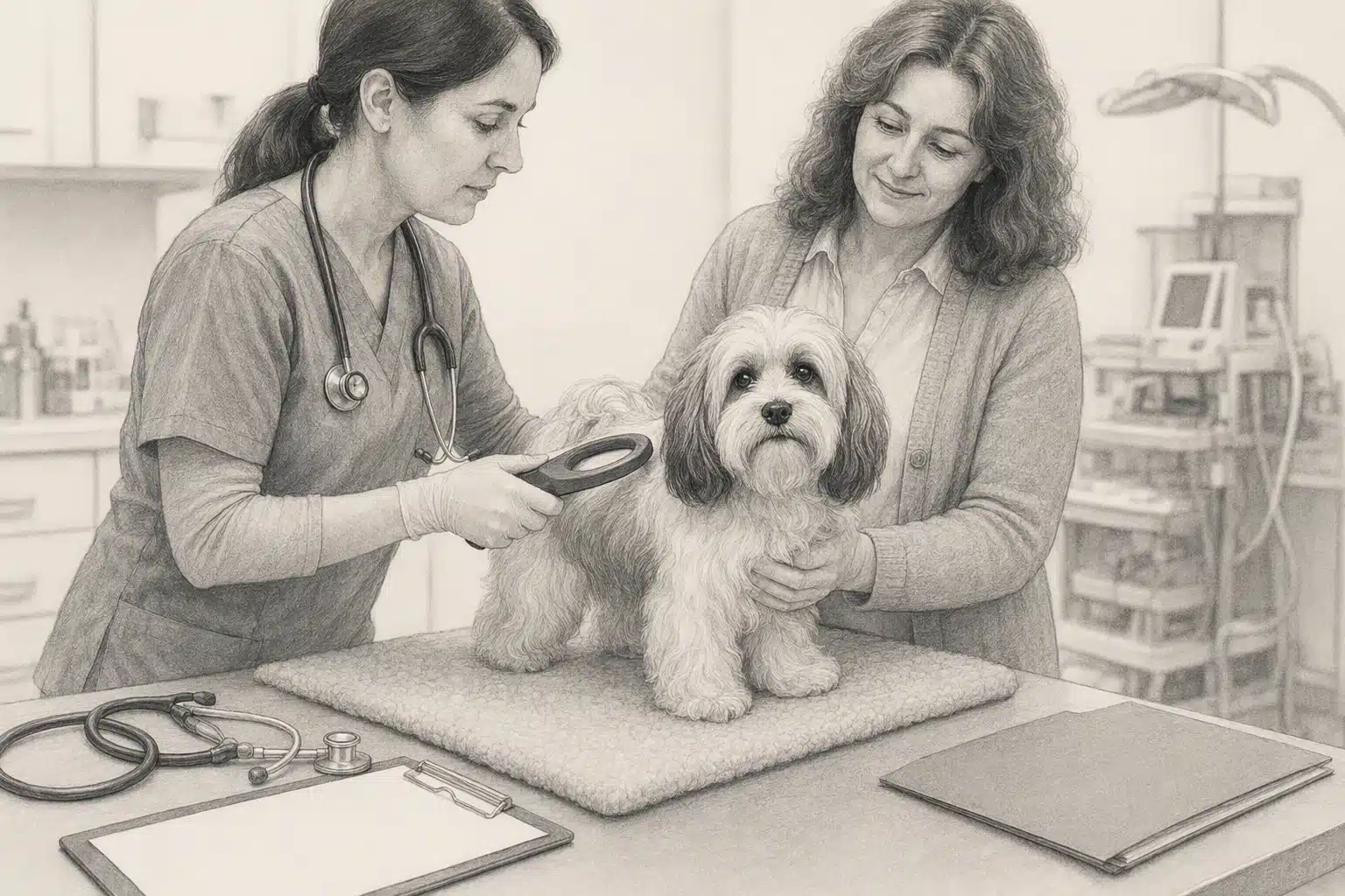 Breeder verifies Havanese parent health records with vet scanner