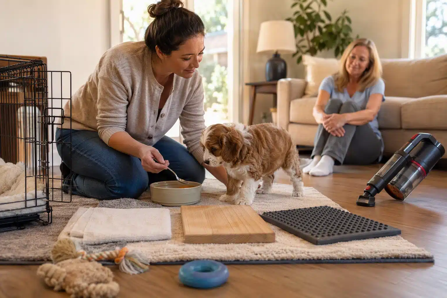 Gentle introduction to household sounds with a puppy