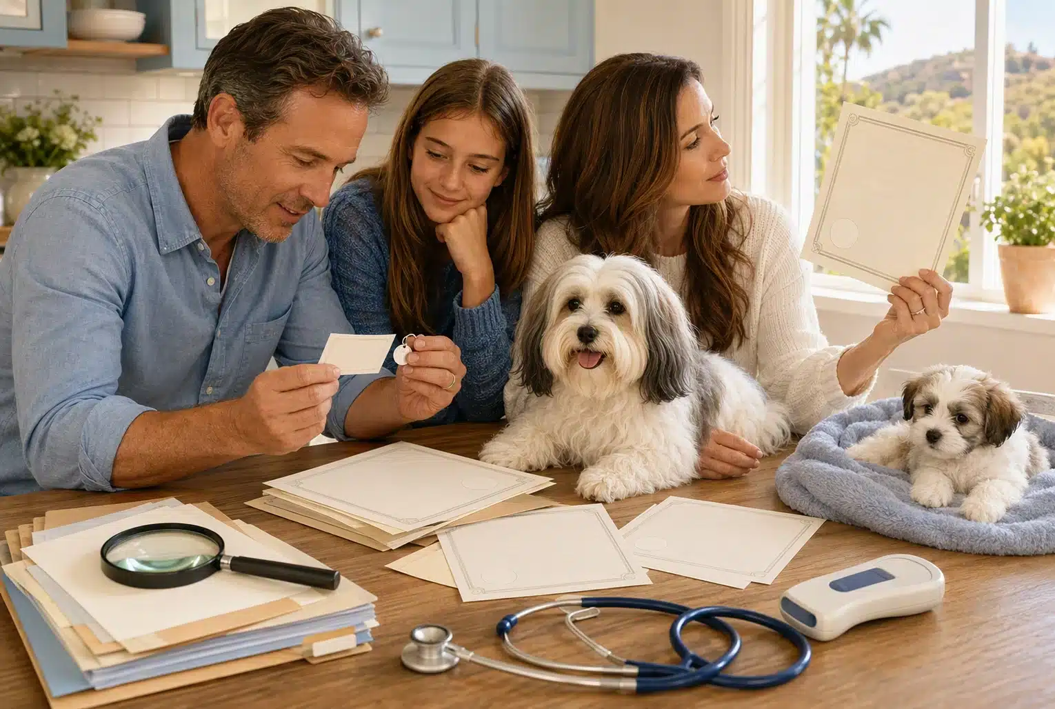Family reviewing Havanese health records together