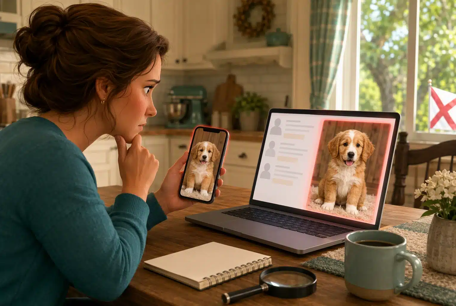 Comparing suspicious puppy listings on devices