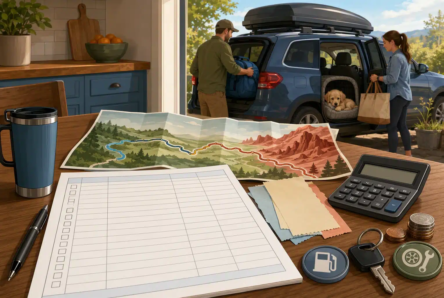 Arkansas road trip budget worksheet with puppy crate