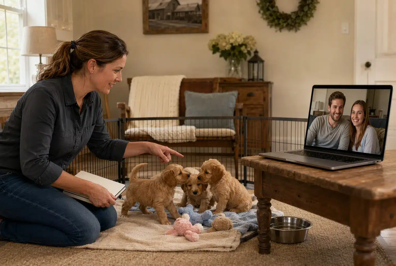 Breeder shares puppy temperament with Indiana family via video call