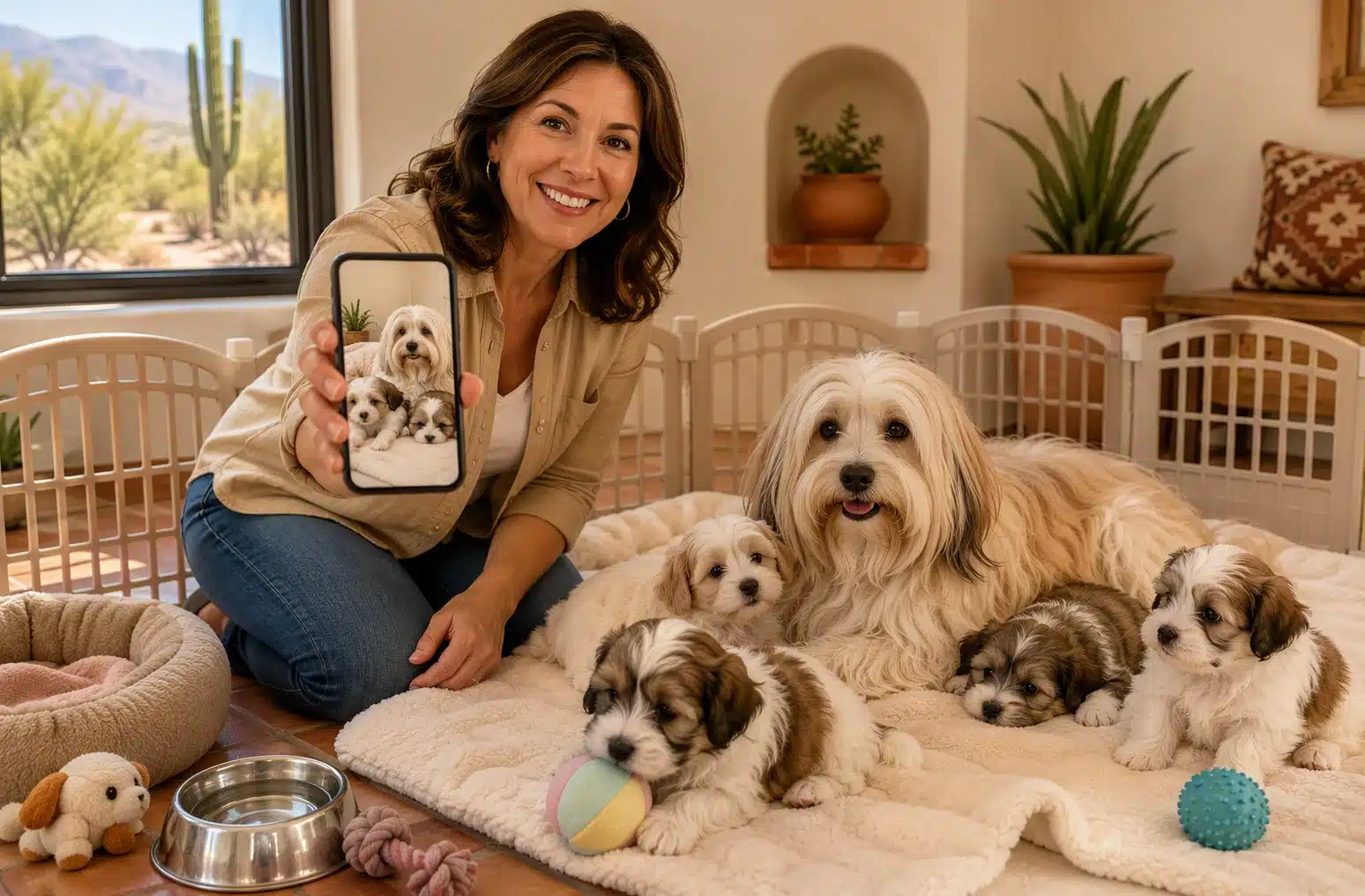 Breeder video calls with dam and litter