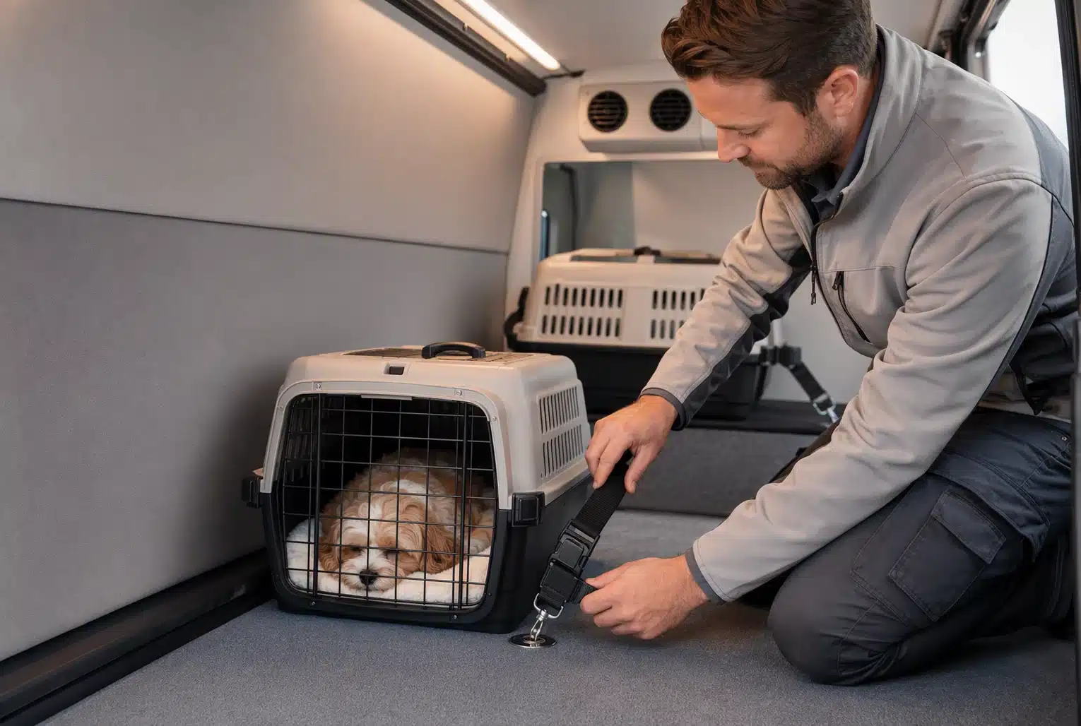 Climate-controlled carrier secured by professional transporter
