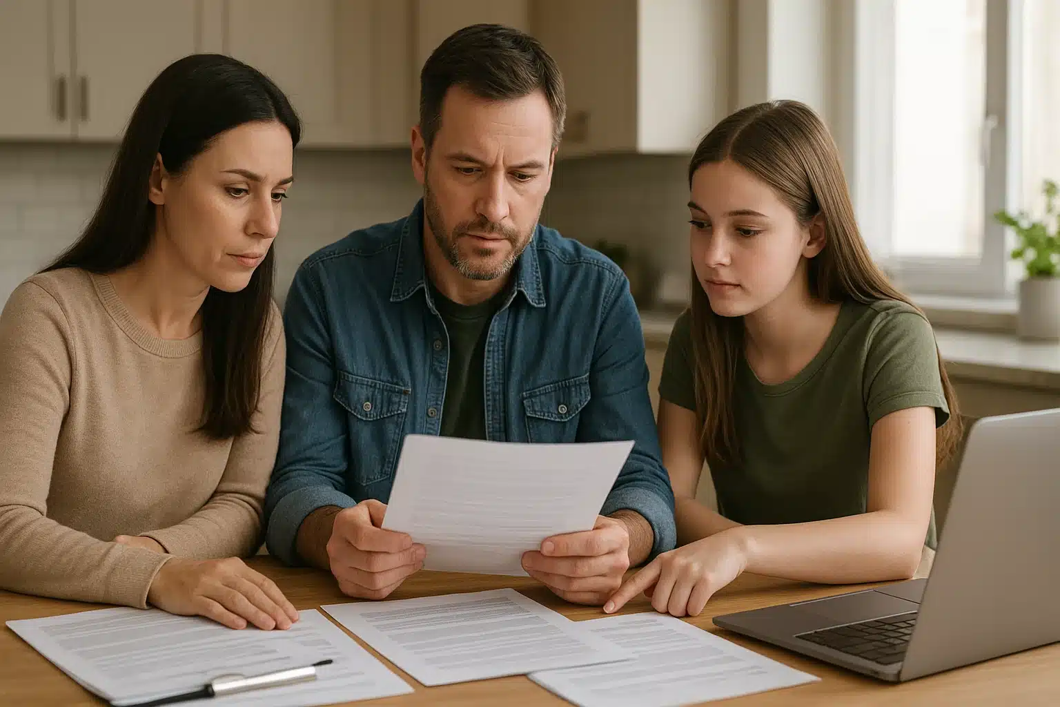 Family reviewing kennel permit at kitchen table
