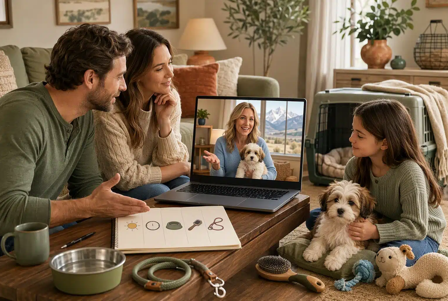 Family video call with Utah puppy breeder