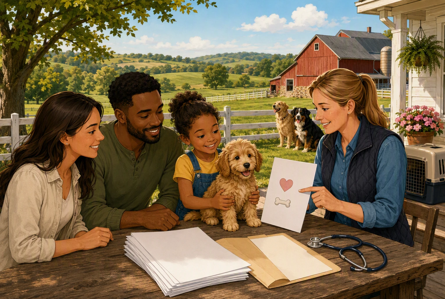 Family reviewing puppy health records in Pennsylvania