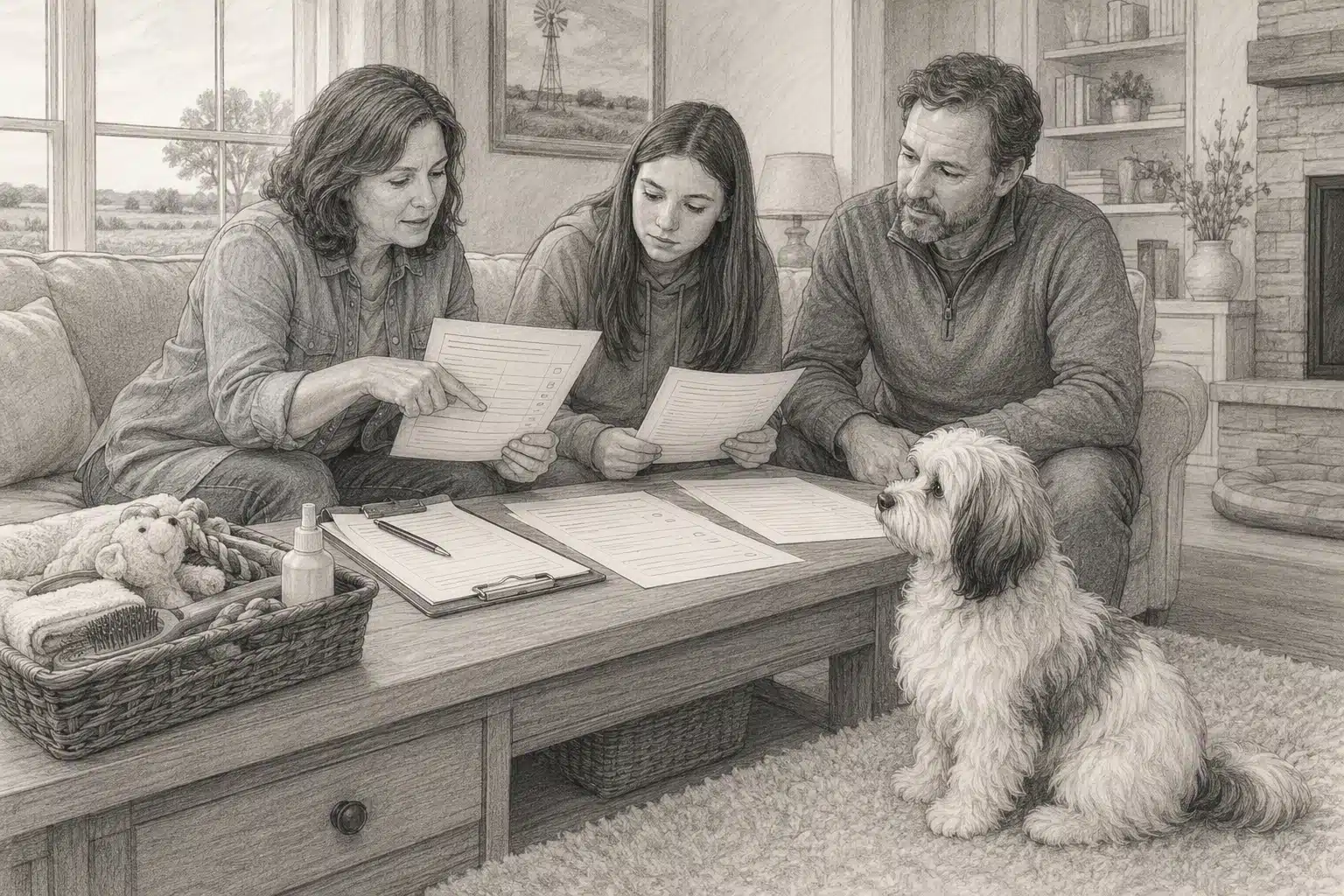 Family reviewing puppy temperament notes with Havanese