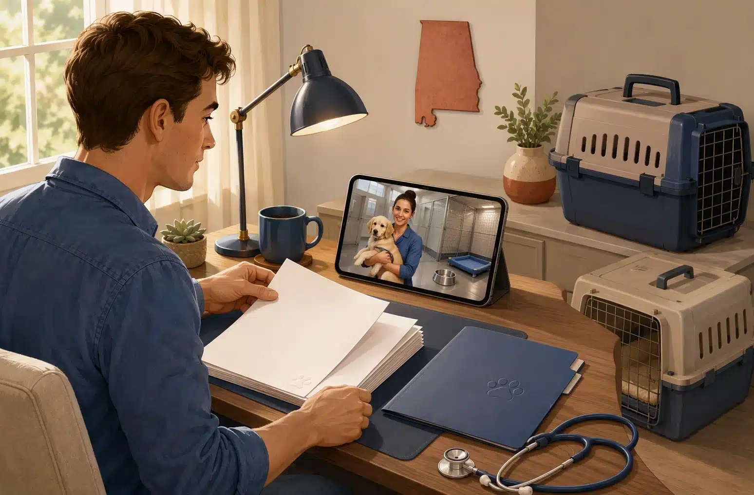 Buyer reviewing puppy documents during video call