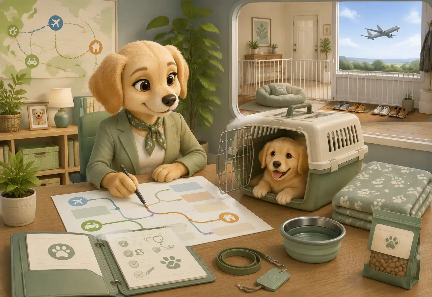 Puppy travel coordinator reviewing delivery itinerary