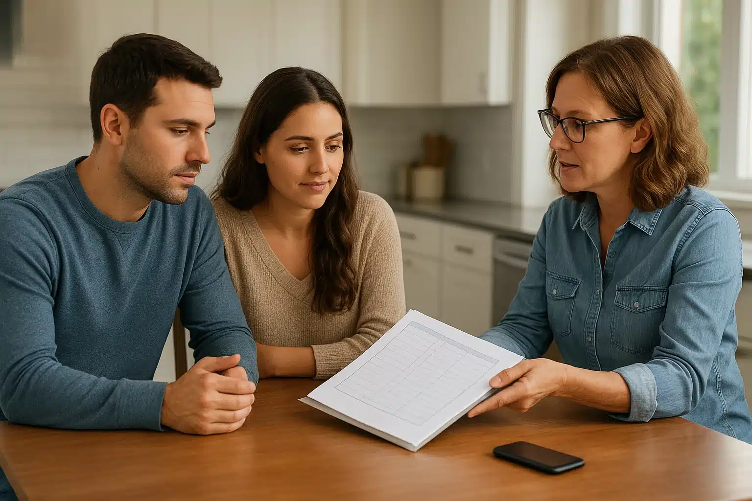 A family reviews puppy health records with a breeder