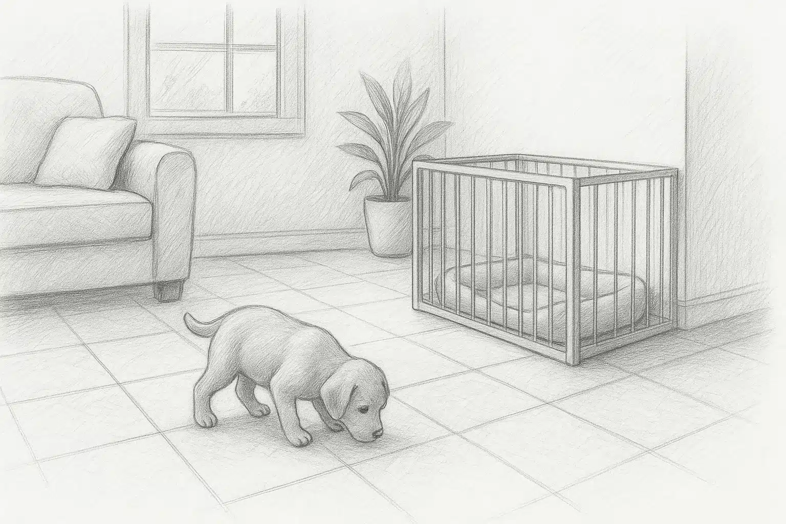 Puppy resting on cool tiled floor