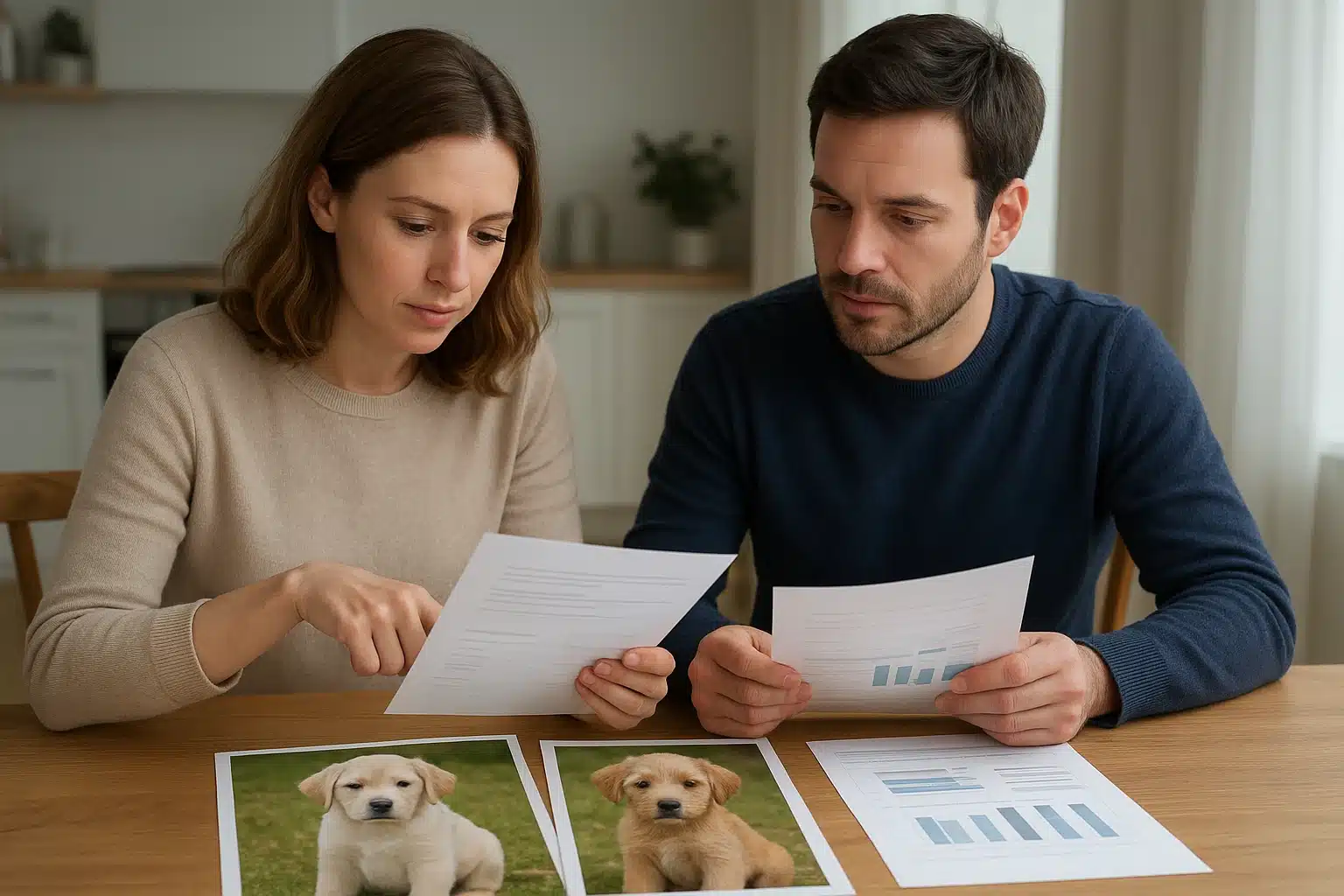 Family reviewing breeder health records at table