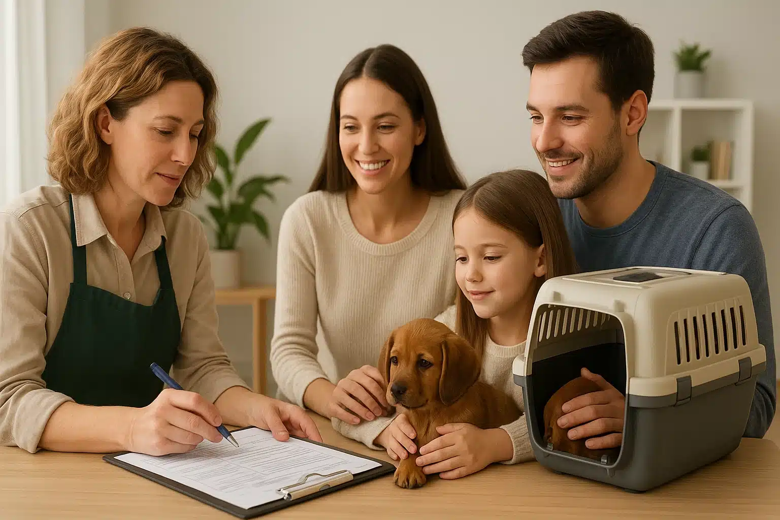 Breeder reviewing puppy records with family
